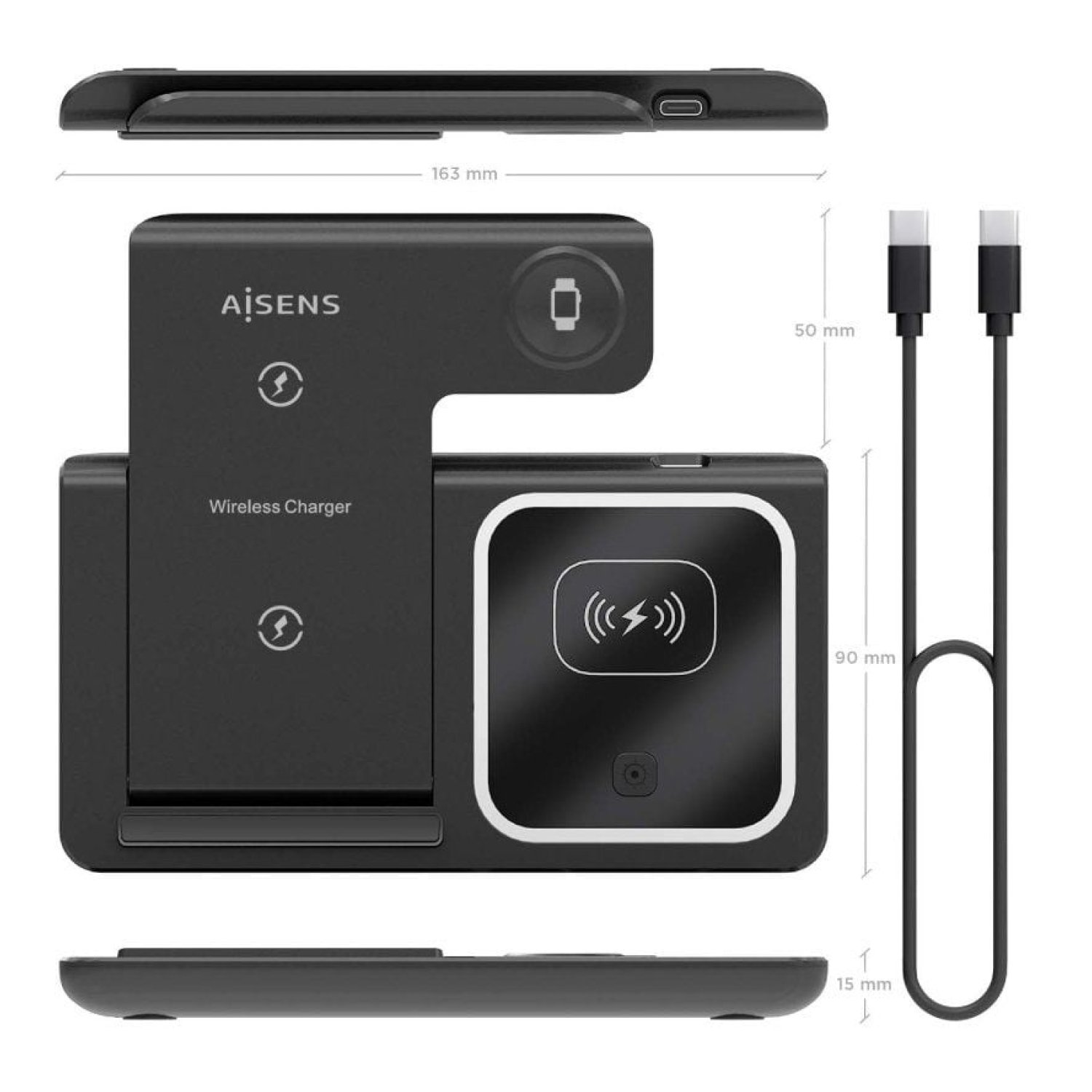 Aisens · Base de Carga Inalámbrica · 15W · Negro