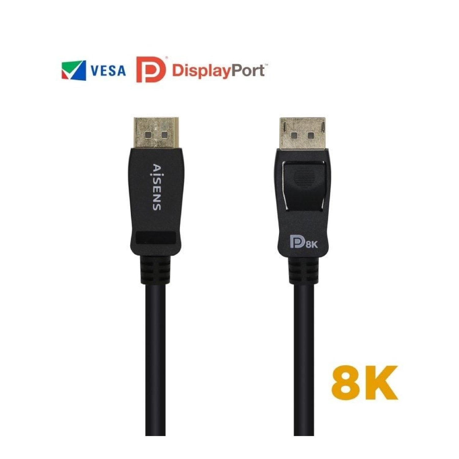 Aisens Cable DisplayPort 1.4 · 8K · 2m · Macho a Macho · Negro