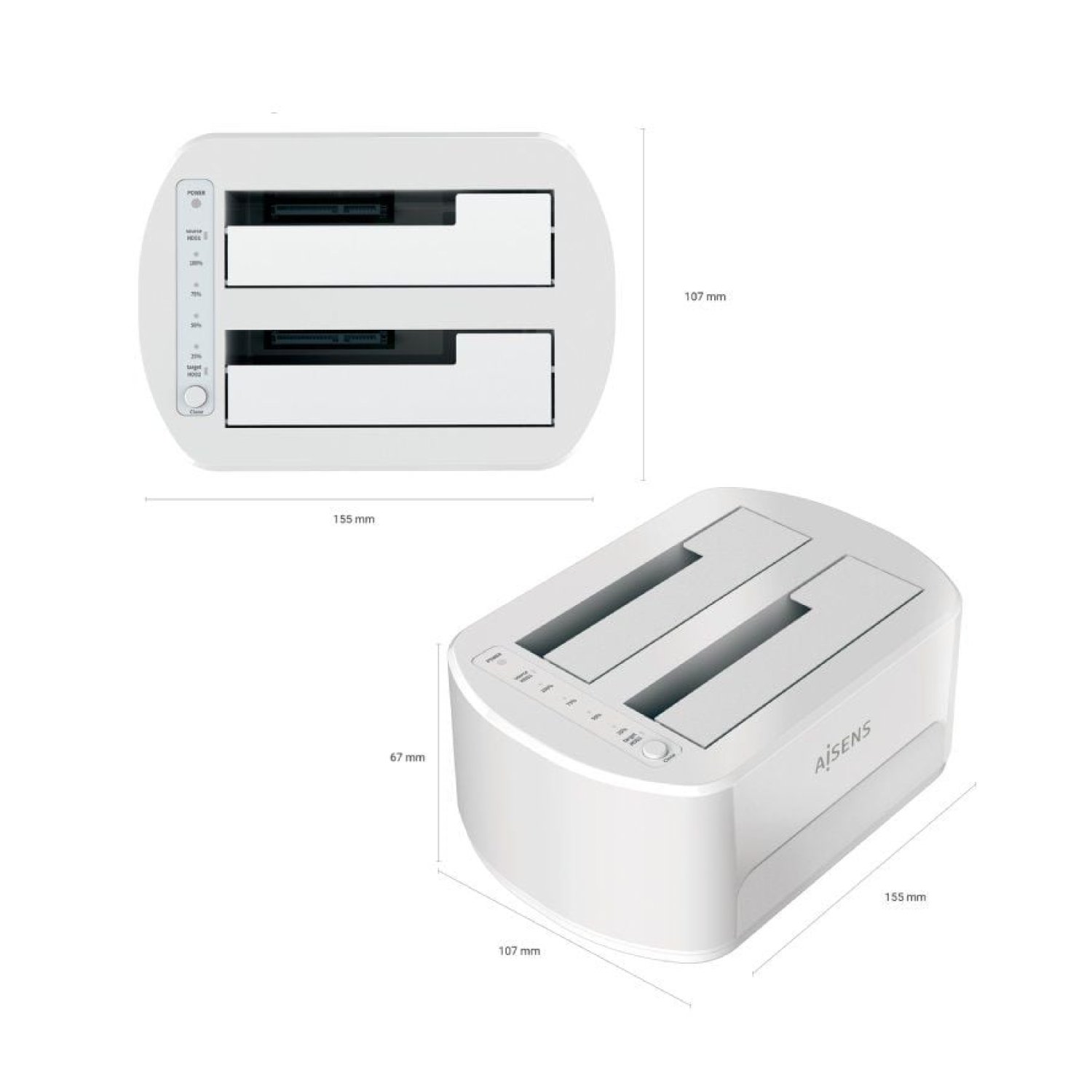 Aisens ASDS-D02W · Docking Station para Discos Duros · Dual Bahía · USB