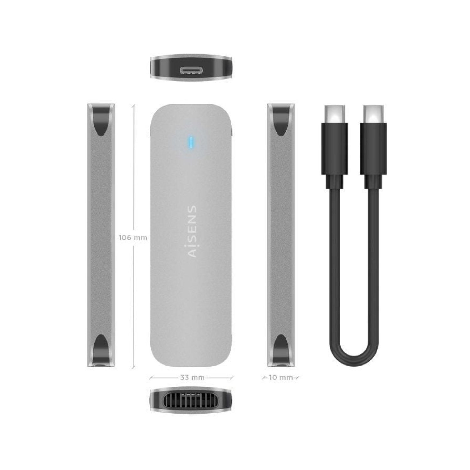 Aisens ASM2-025SL · Caja Externa SSD M.2 NVMe · USB 3.2 · Sin tornillos