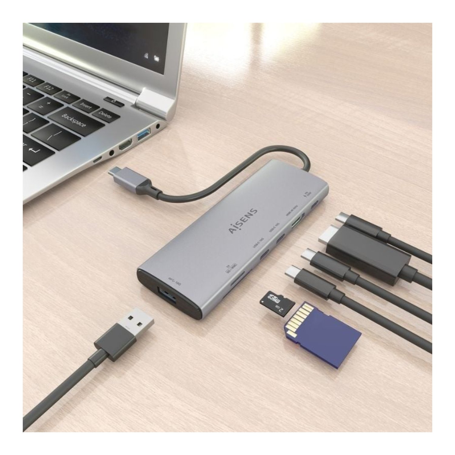 Aisens Docking USB Tipo-C · HDMI 4K · 3 Puertos USB · Lector Tarjetas · PD