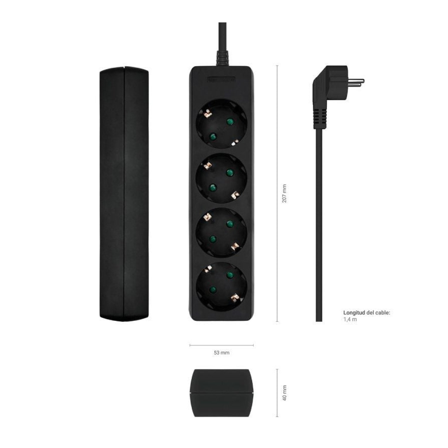 Aisens · Regleta 4 Tomas · Cable 1,4m · Negro