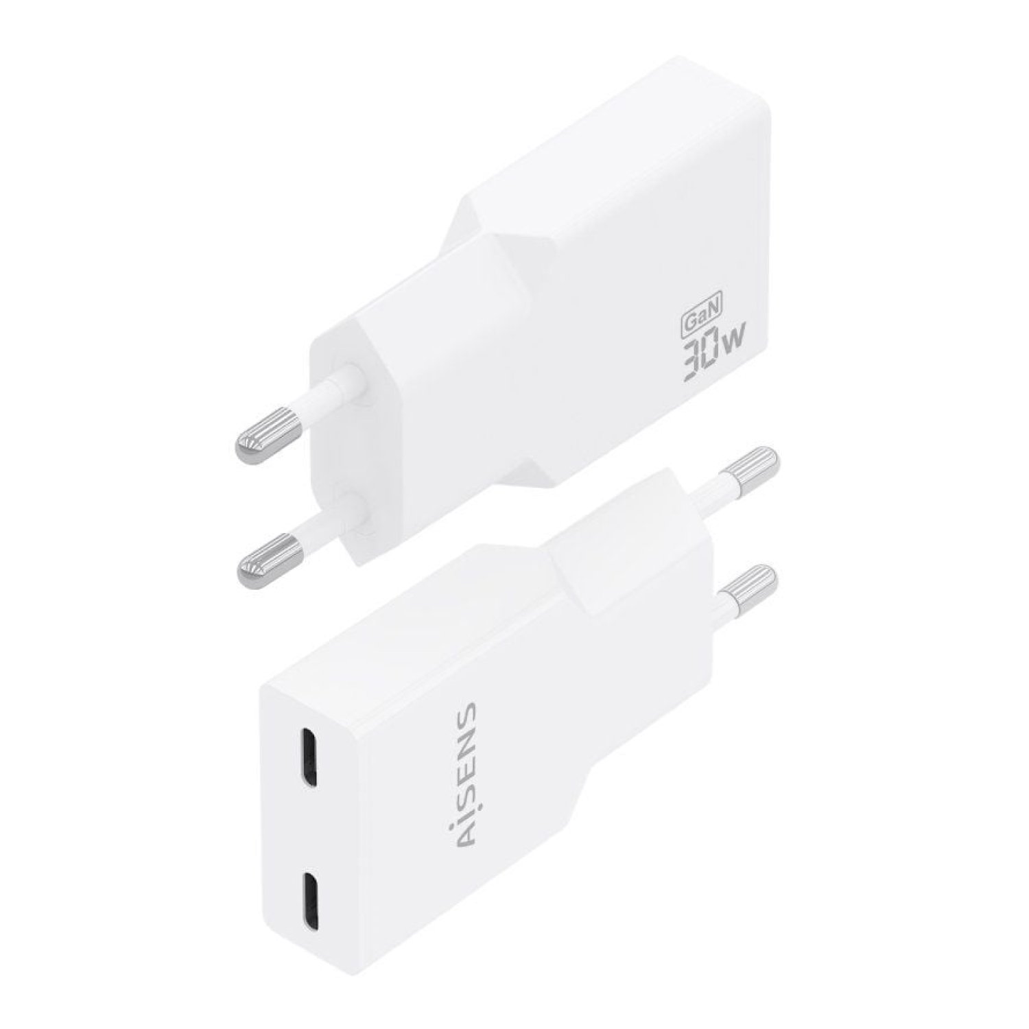 Aisens Cargador GaN · 2x USB-C · 30W · Blanco