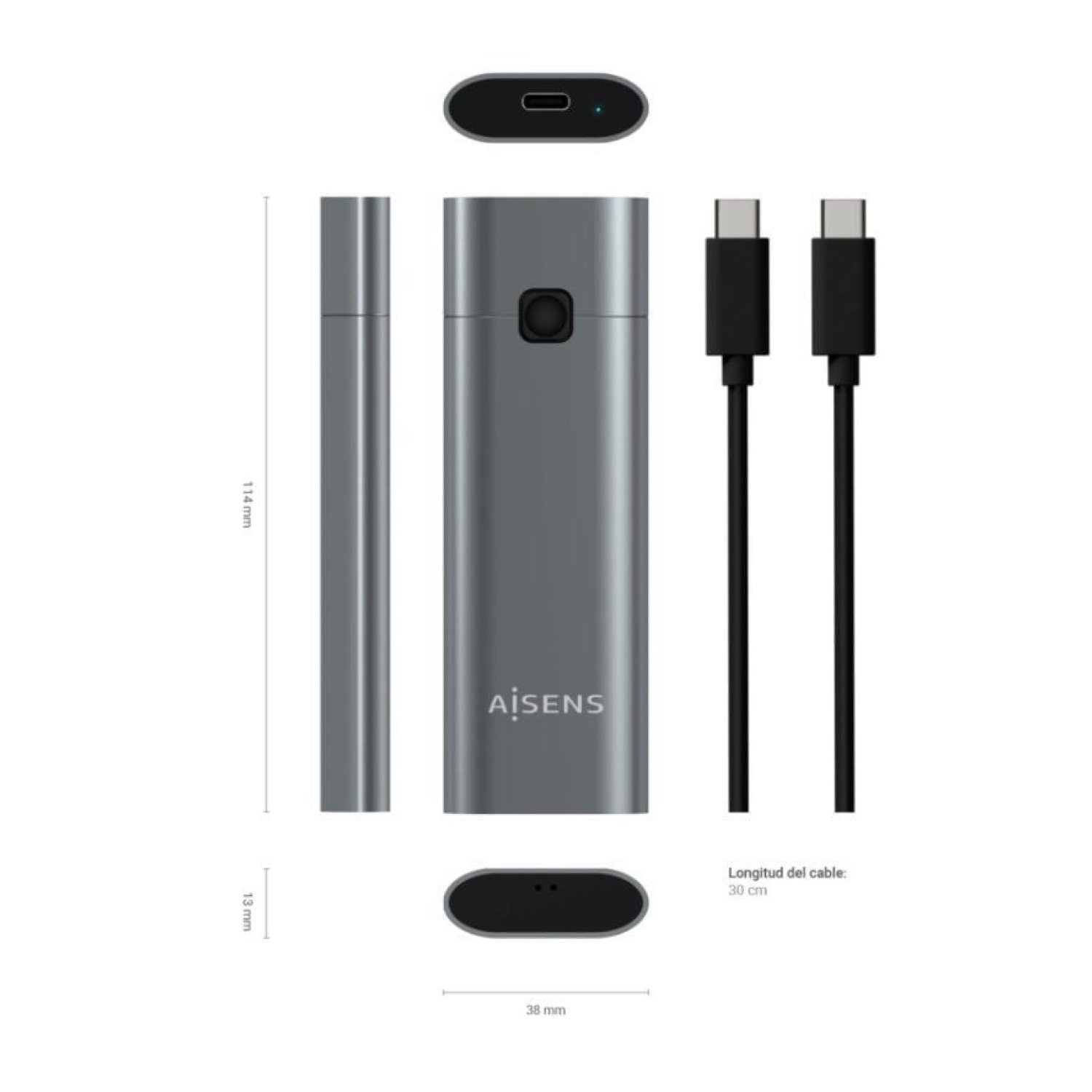 Aisens ASM2-021GR · Caja Externa SSD M.2 NVMe · USB 3.1 Gen2 · Sin Tornillos
