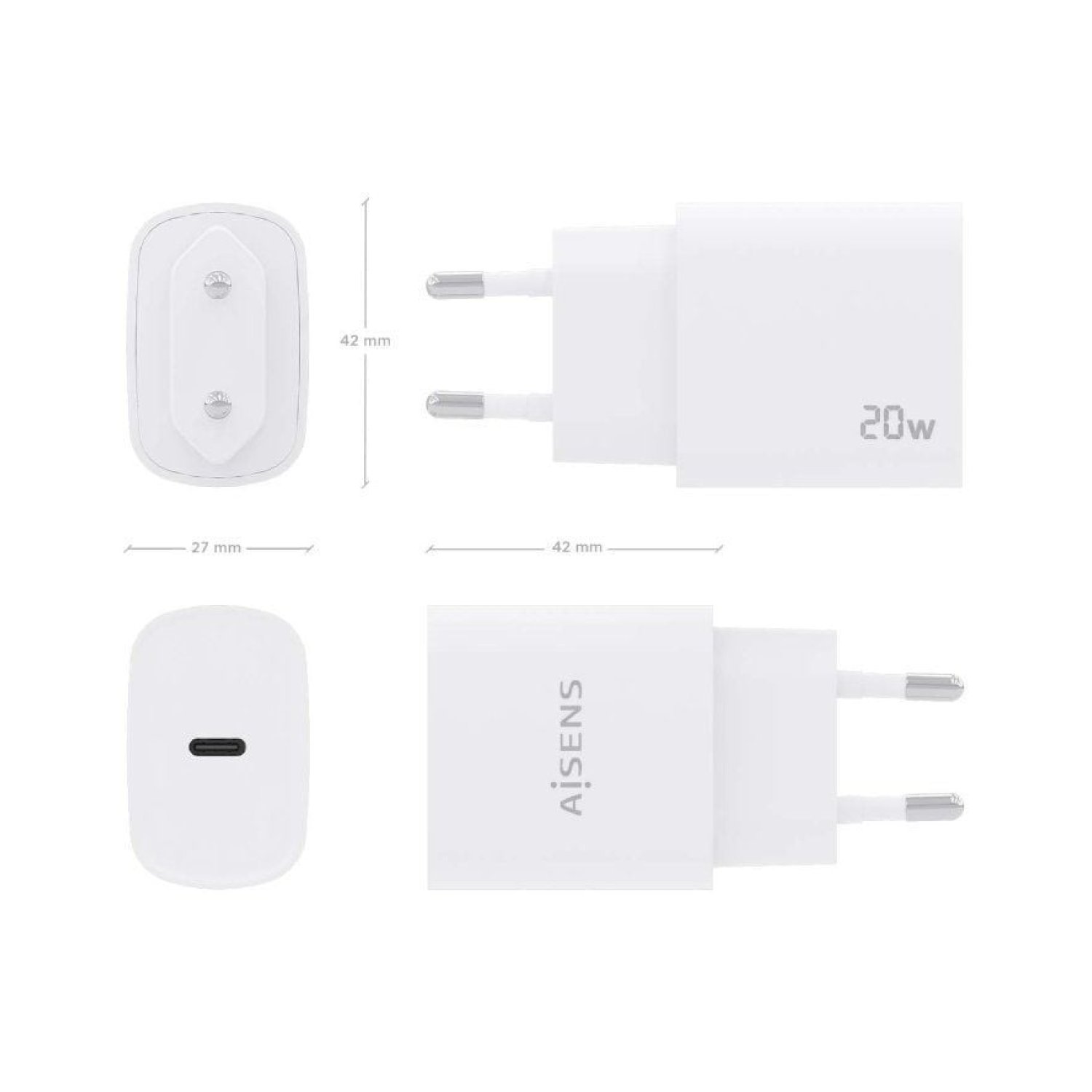 Aisens Cargador de Pared · USB Tipo-C · 20W