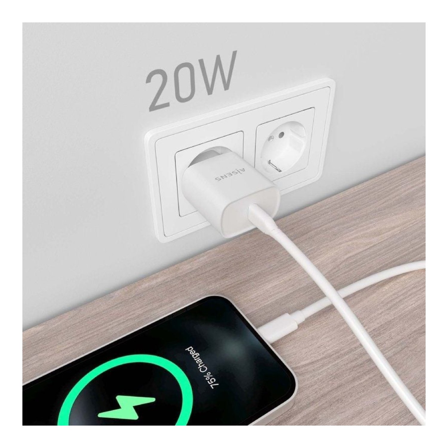 Aisens Cargador de Pared · USB Tipo-C · 20W