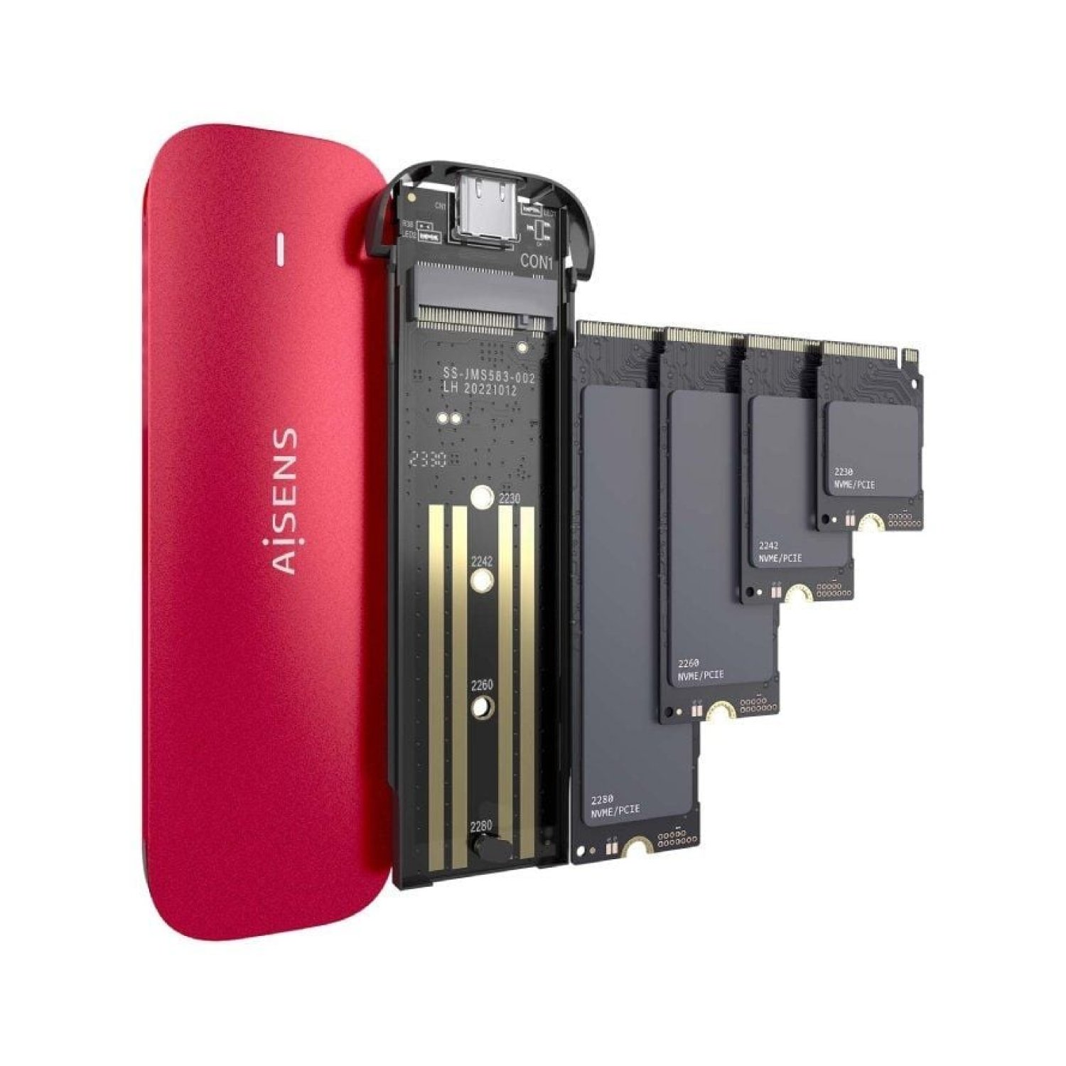 Aisens ASM2-027RED · Caja Externa SSD M.2 NVMe · USB 3.2 · Sin tornillos
