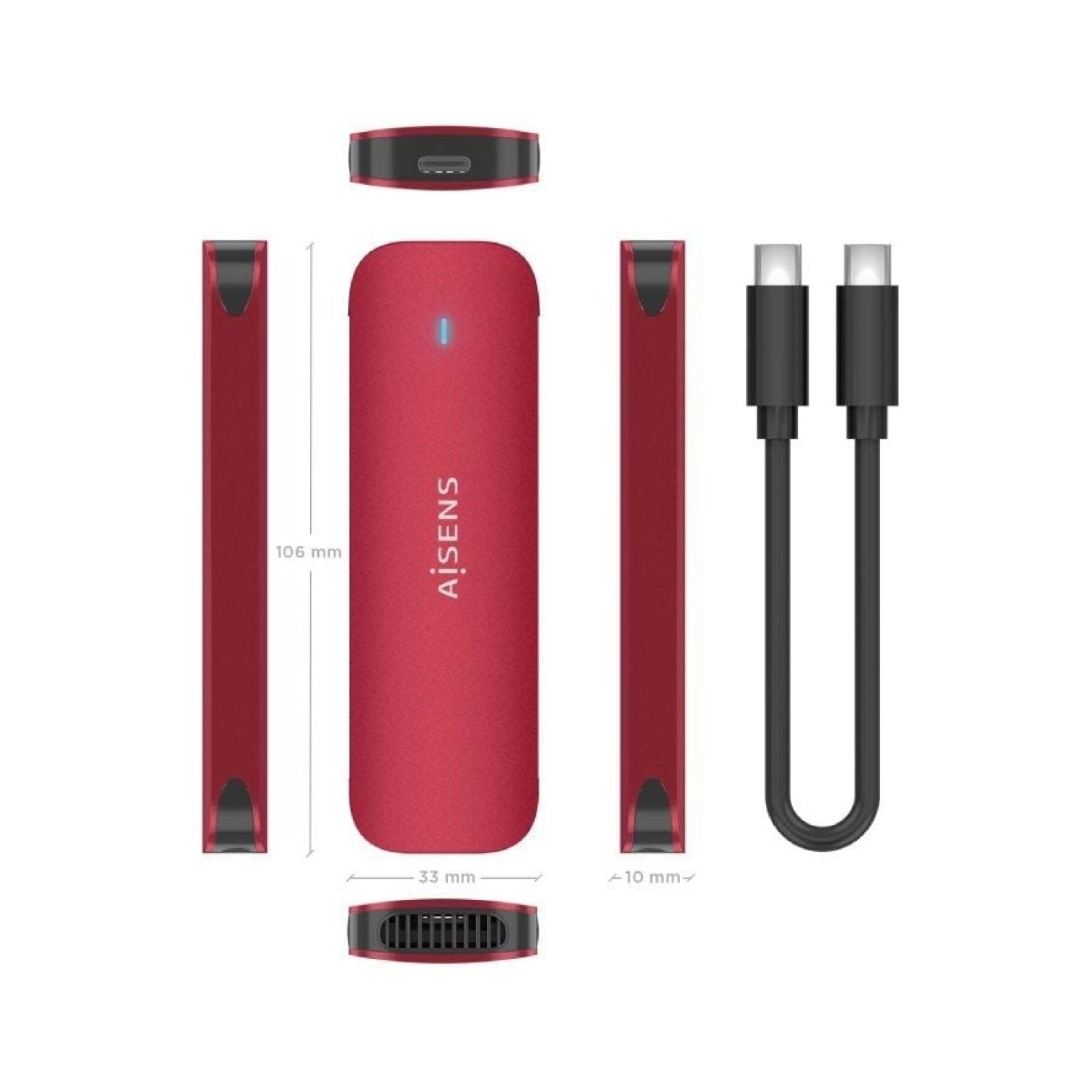 Aisens ASM2-027RED · Caja Externa SSD M.2 NVMe · USB 3.2 · Sin tornillos