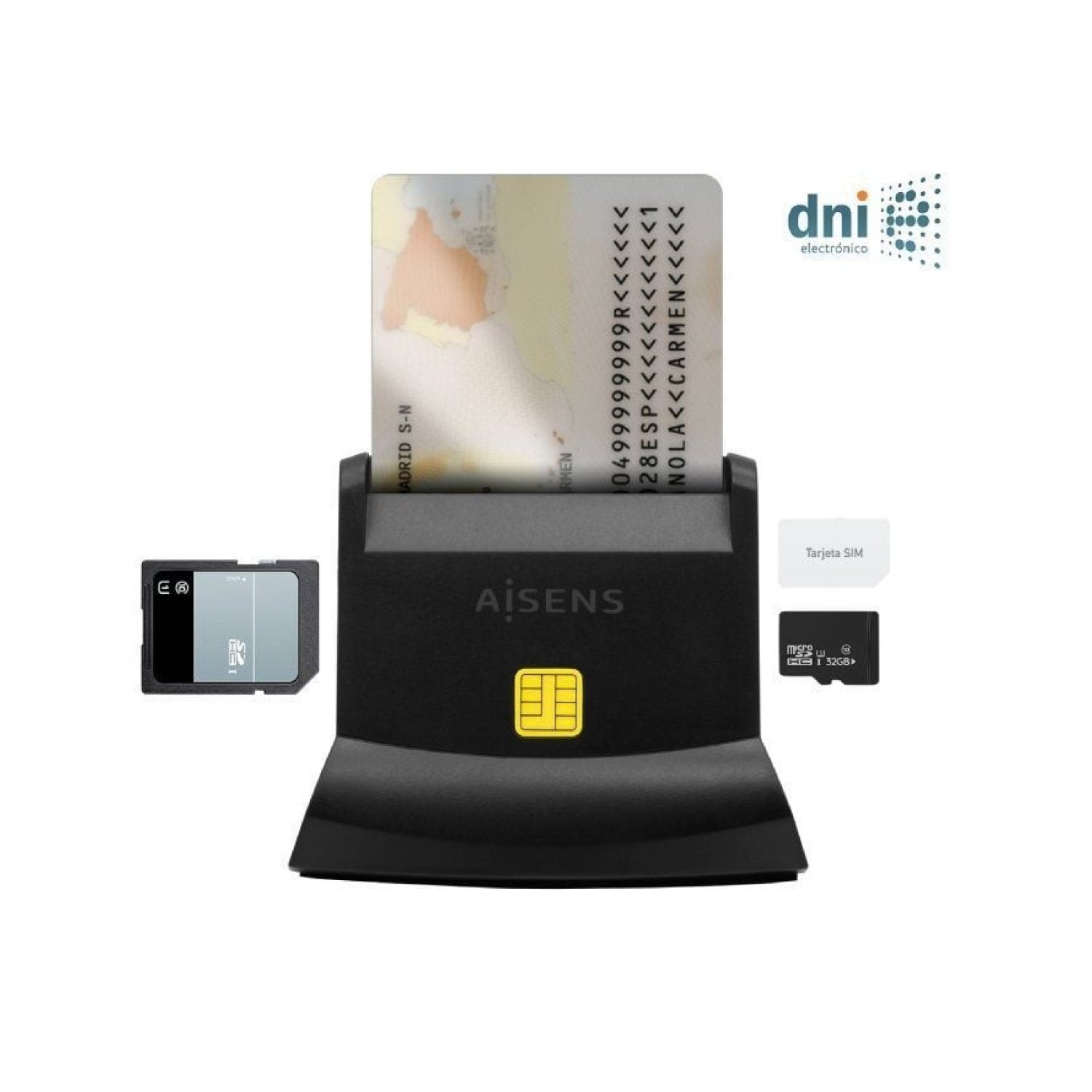 Aisens Lector DNI y Tarjetas · USB Tipo-C · Negro