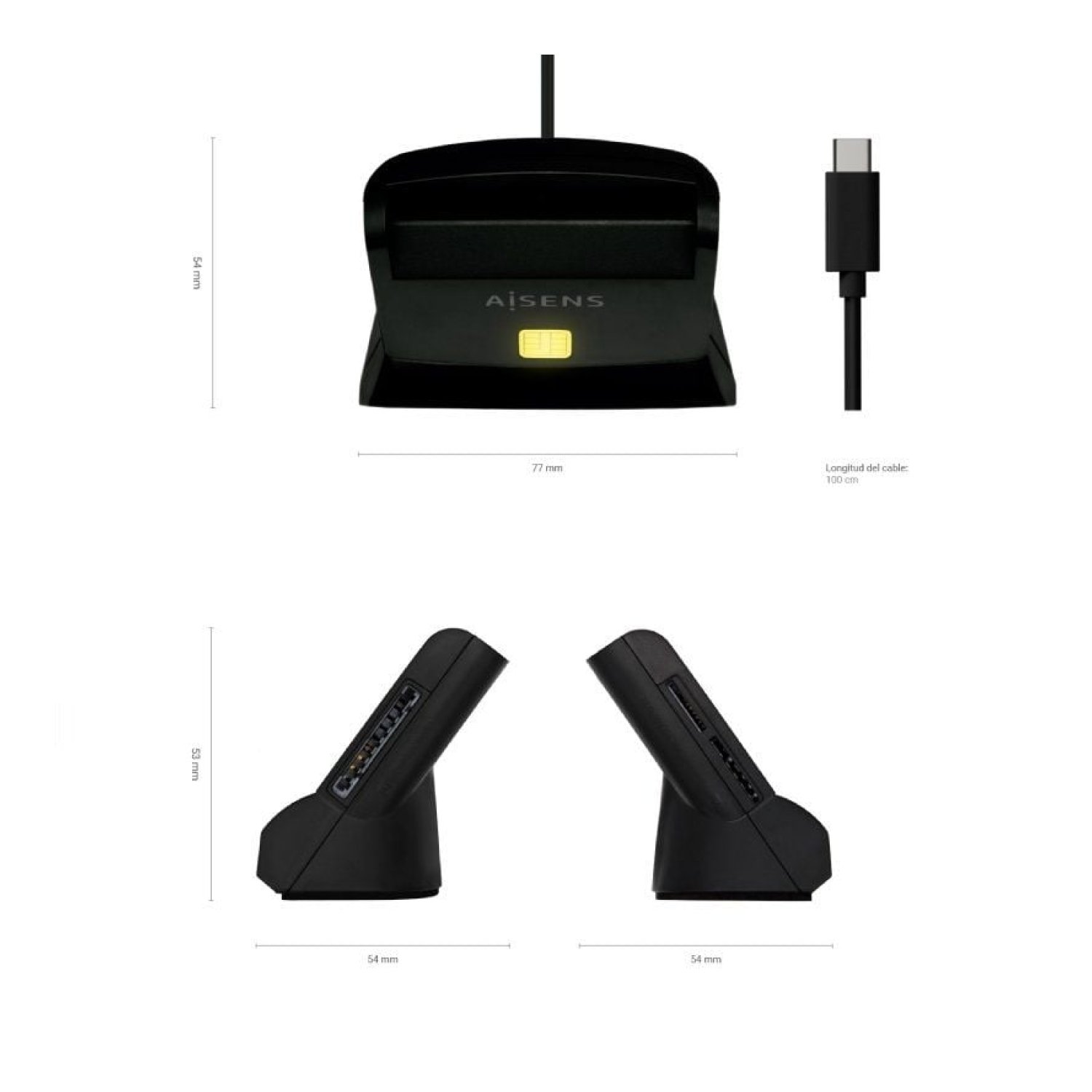 Aisens Lector DNI y Tarjetas · USB Tipo-C · Negro