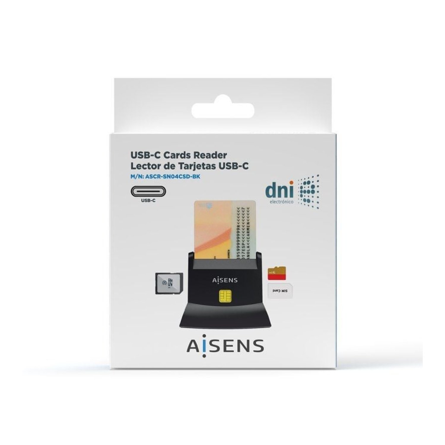 Aisens Lector DNI y Tarjetas · USB Tipo-C · Negro