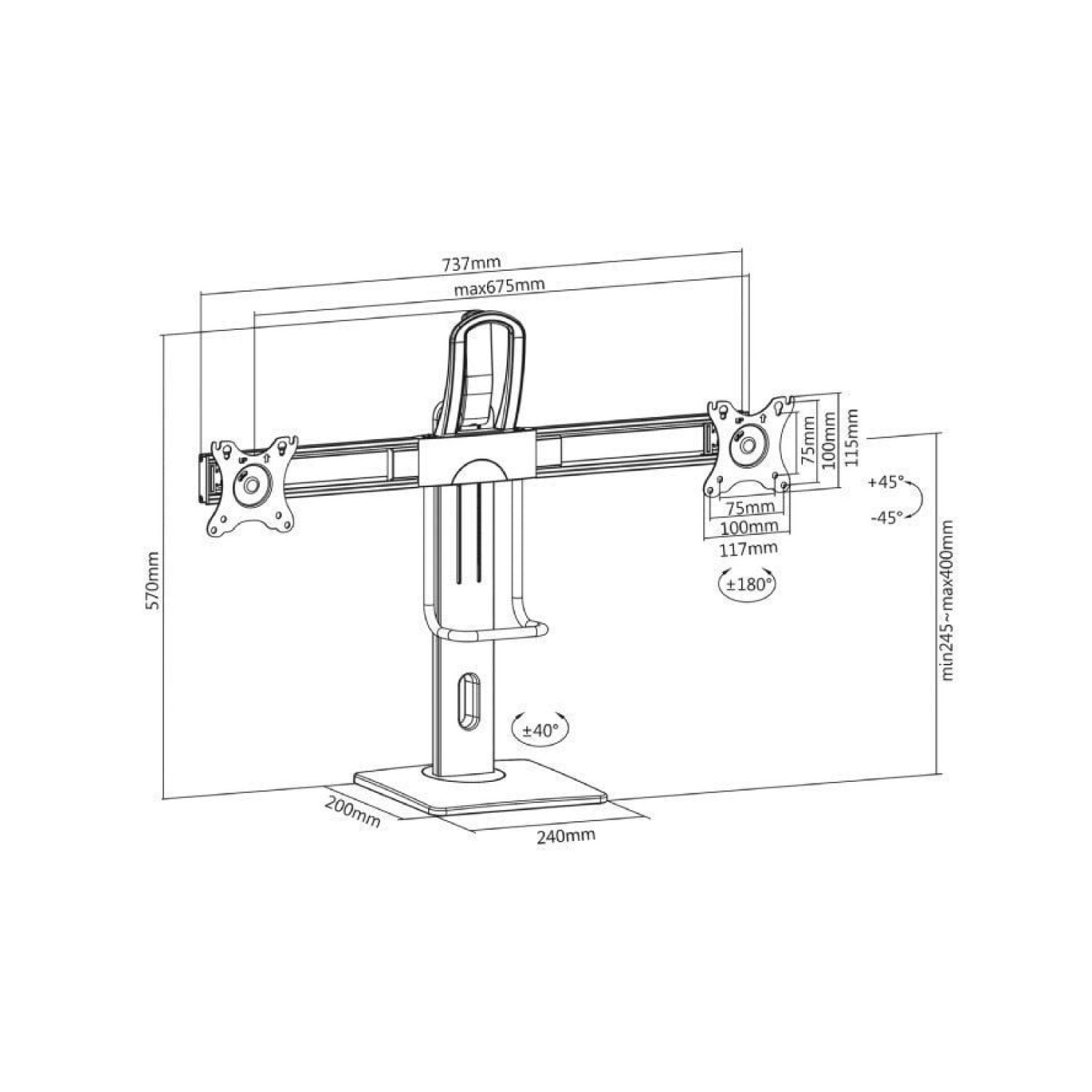 Aisens · Soporte Doble Monitor · Giratorio e Inclinable · hasta 6kg · Sobremesa