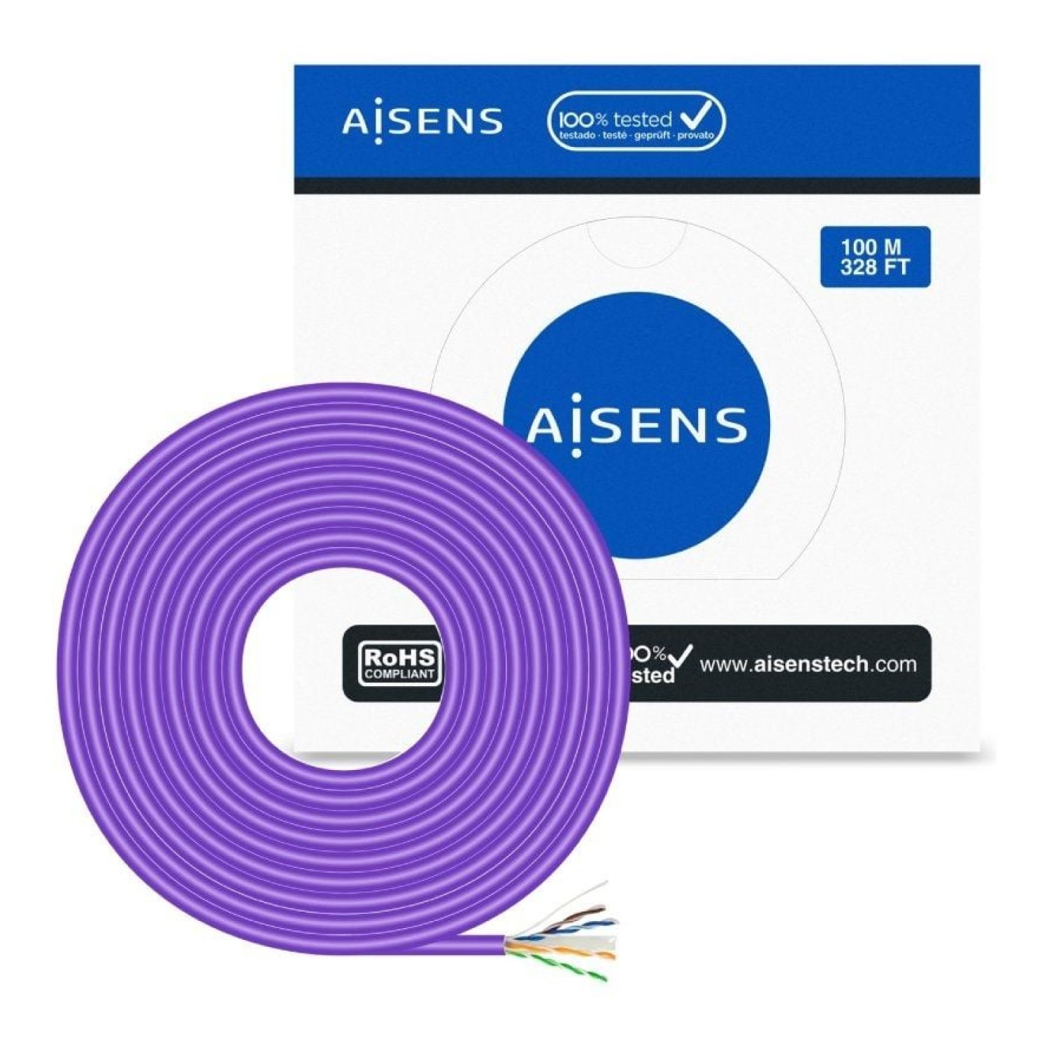Aisens · Cable RJ45 UTP Cat.6 · 100m · AWG23 · LSZH · Violeta