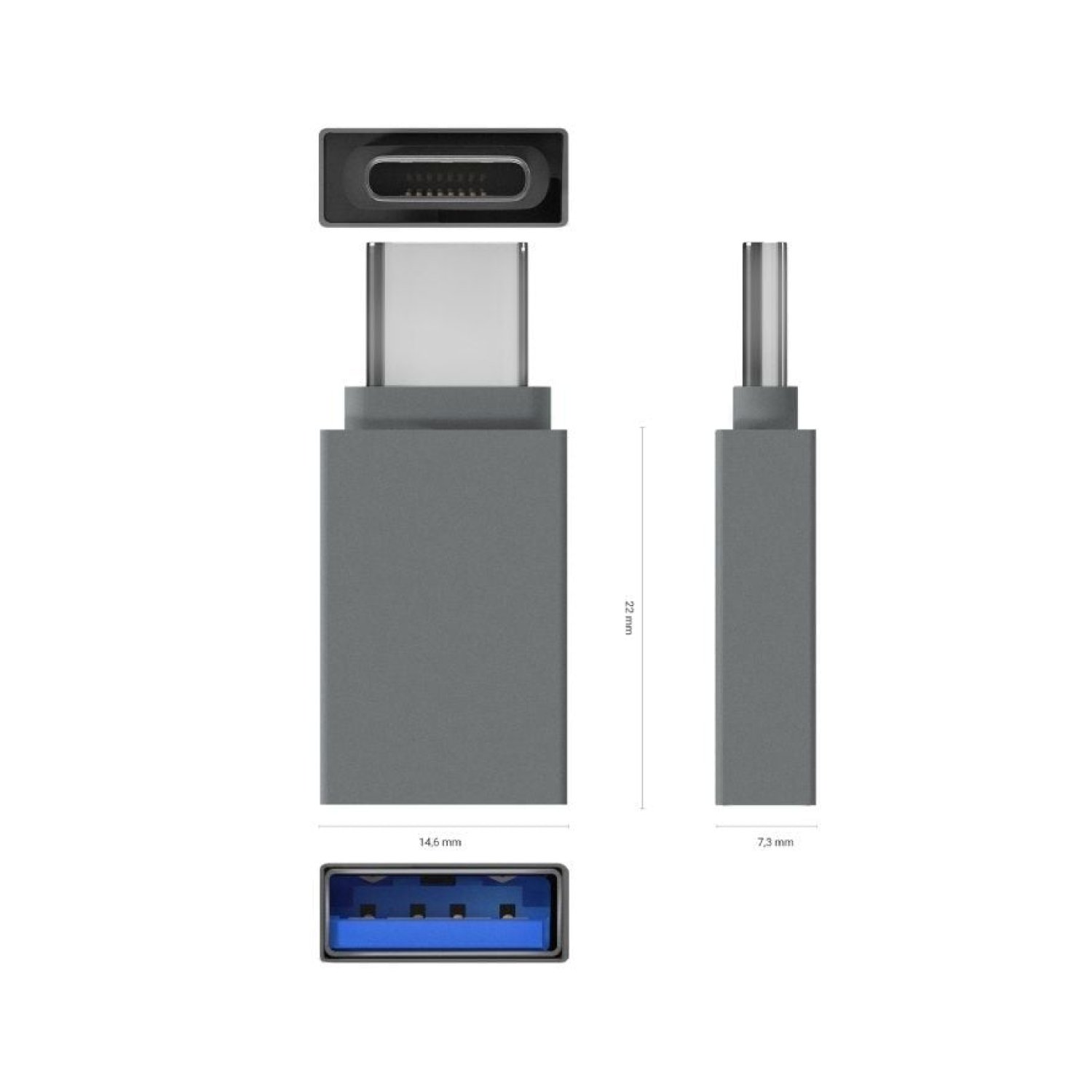 Aisens · Adaptador USB 3.2 · USB Hembra a Tipo-C Macho · Gris