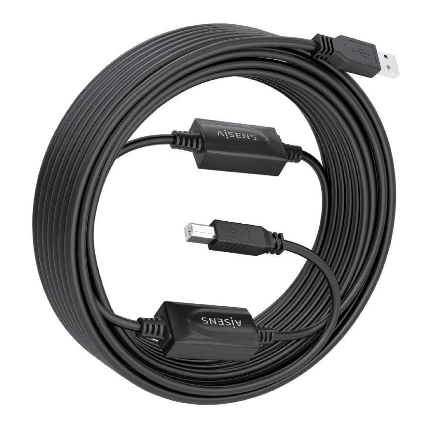 Aisens · Cable Alargador USB 2.0 · USB Macho a Tipo-B · 15m · Negro