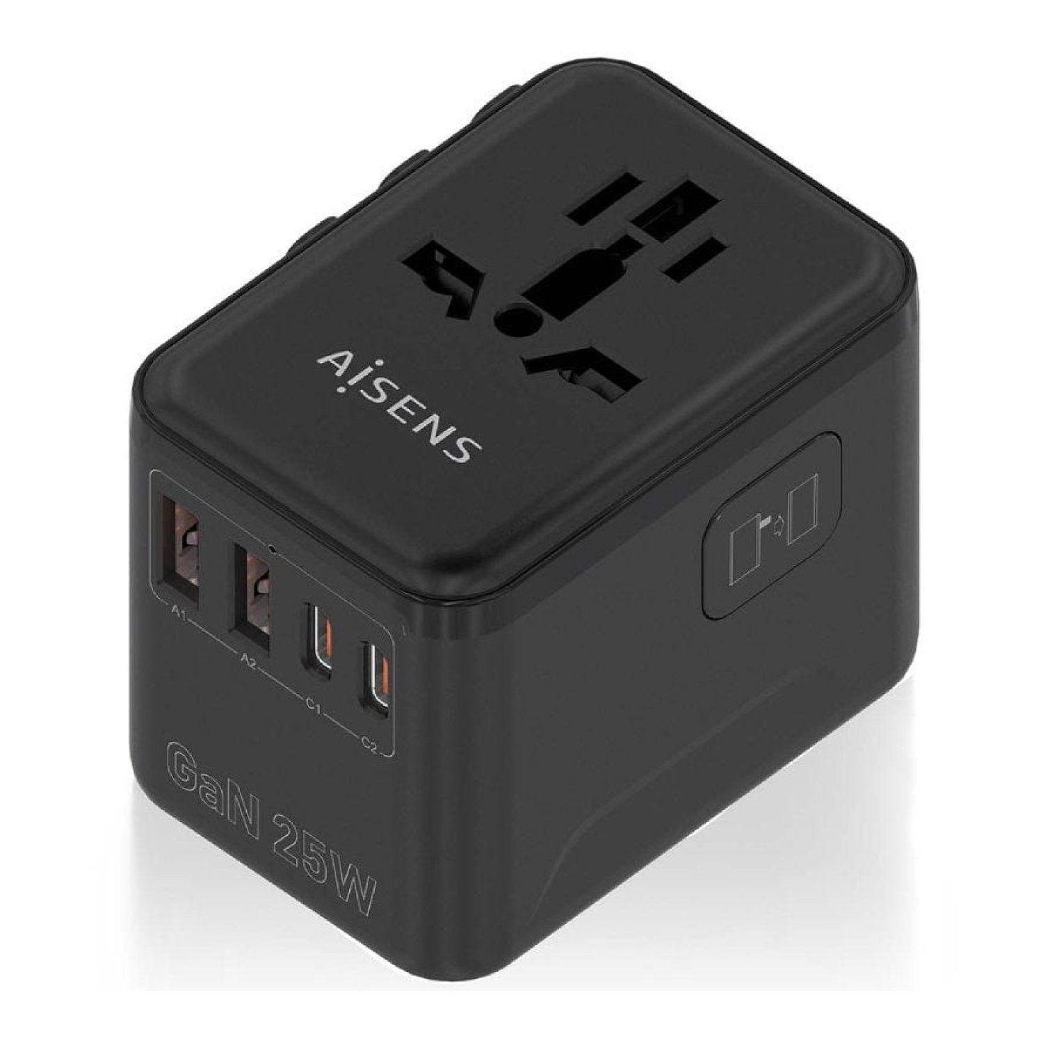 Aisens Cargador GaN Universal · 25W · 2 USB-C · 2 USB · Viaje