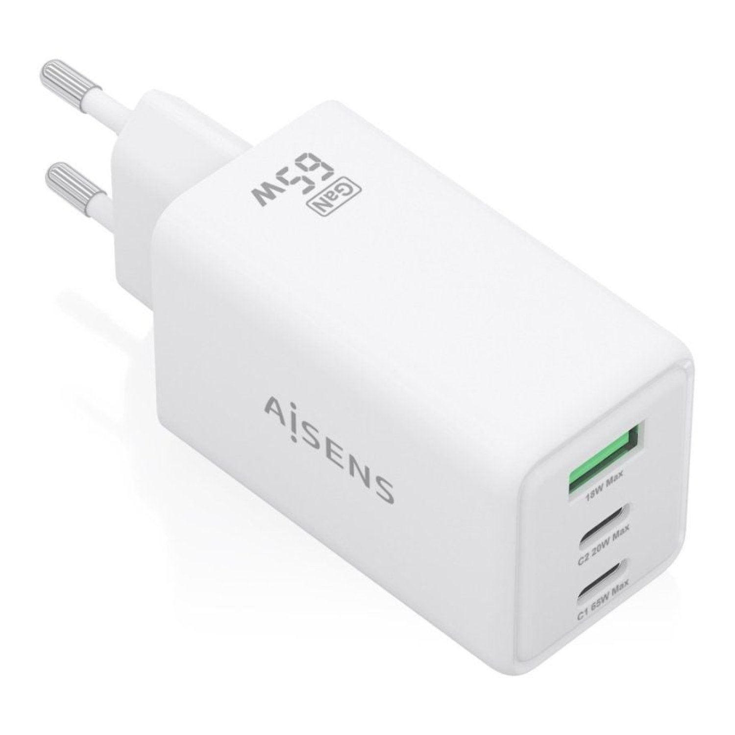 Aisens Cargador GaN · 65W · 2xUSB-C · 1xUSB · Blanco