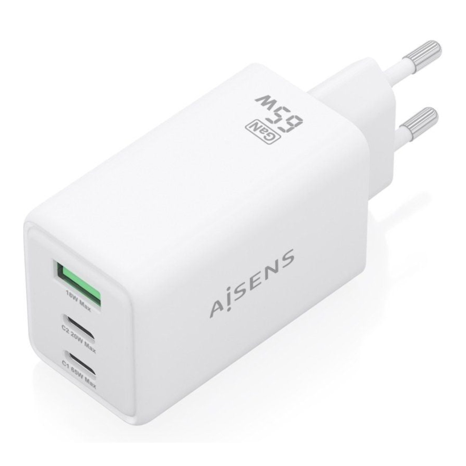 Aisens Cargador GaN · 65W · 2xUSB-C · 1xUSB · Blanco
