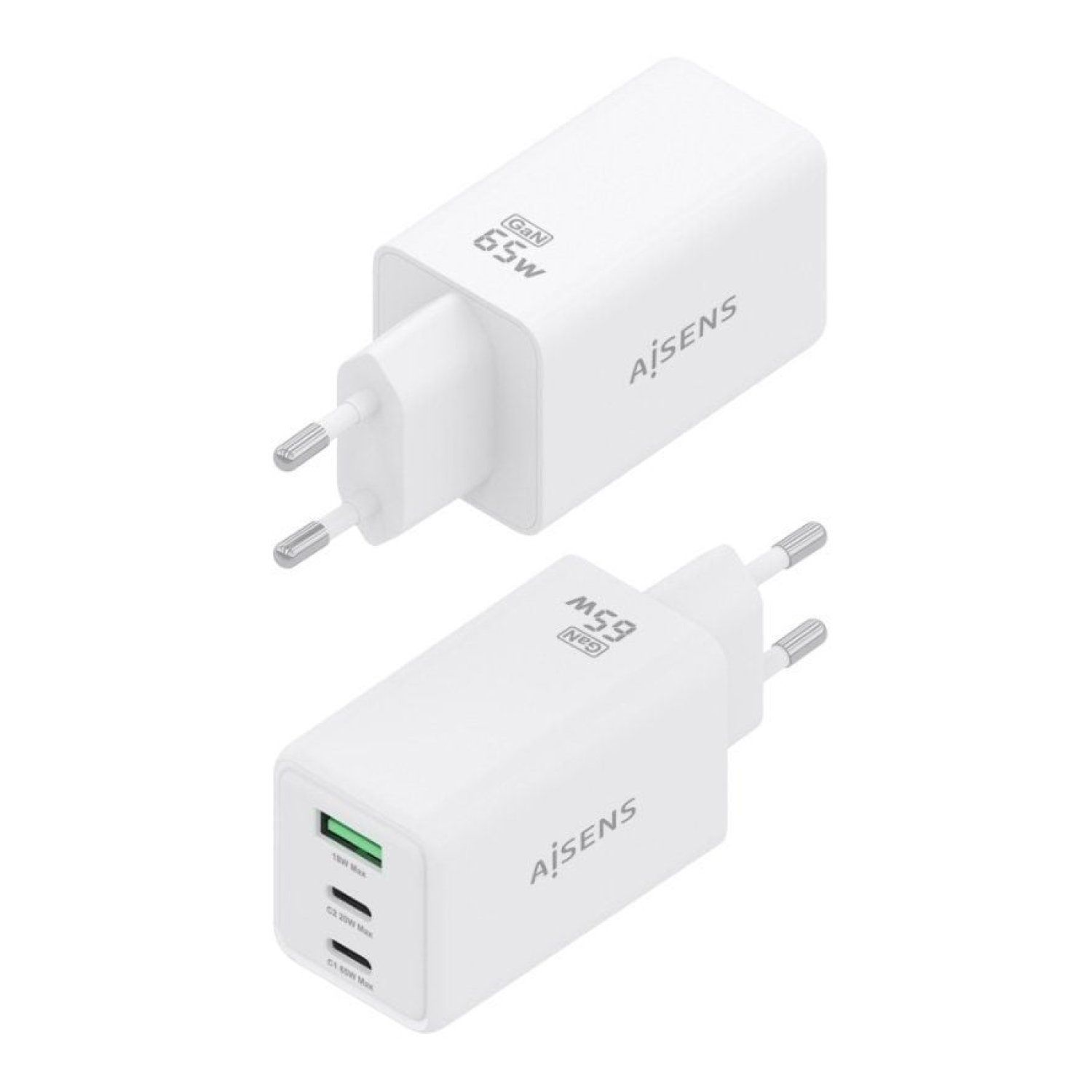 Aisens Cargador GaN · 65W · 2xUSB-C · 1xUSB · Blanco