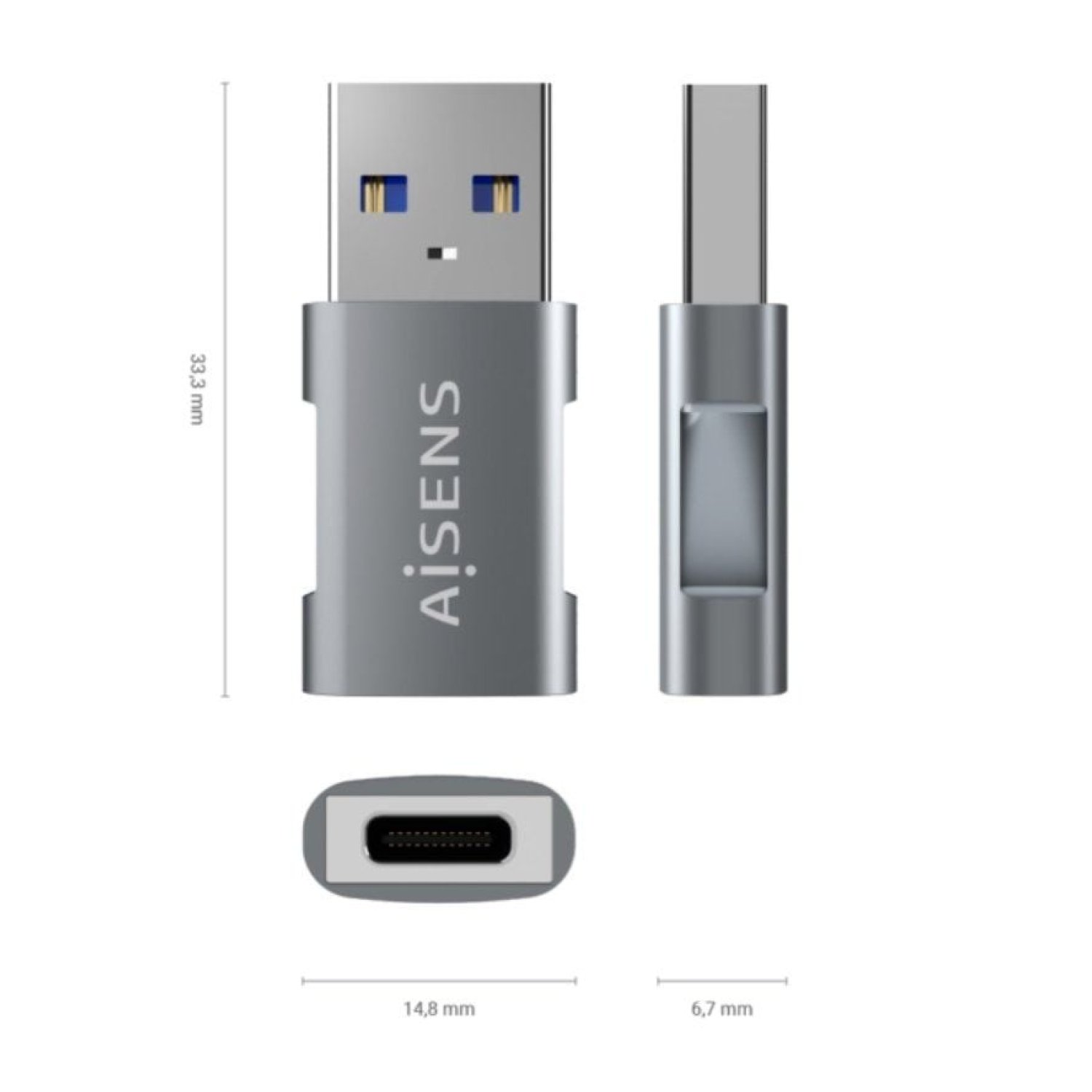 Aisens · Adaptador USB 3.2 Gen2 · USB Tipo-C Hembra a USB Macho