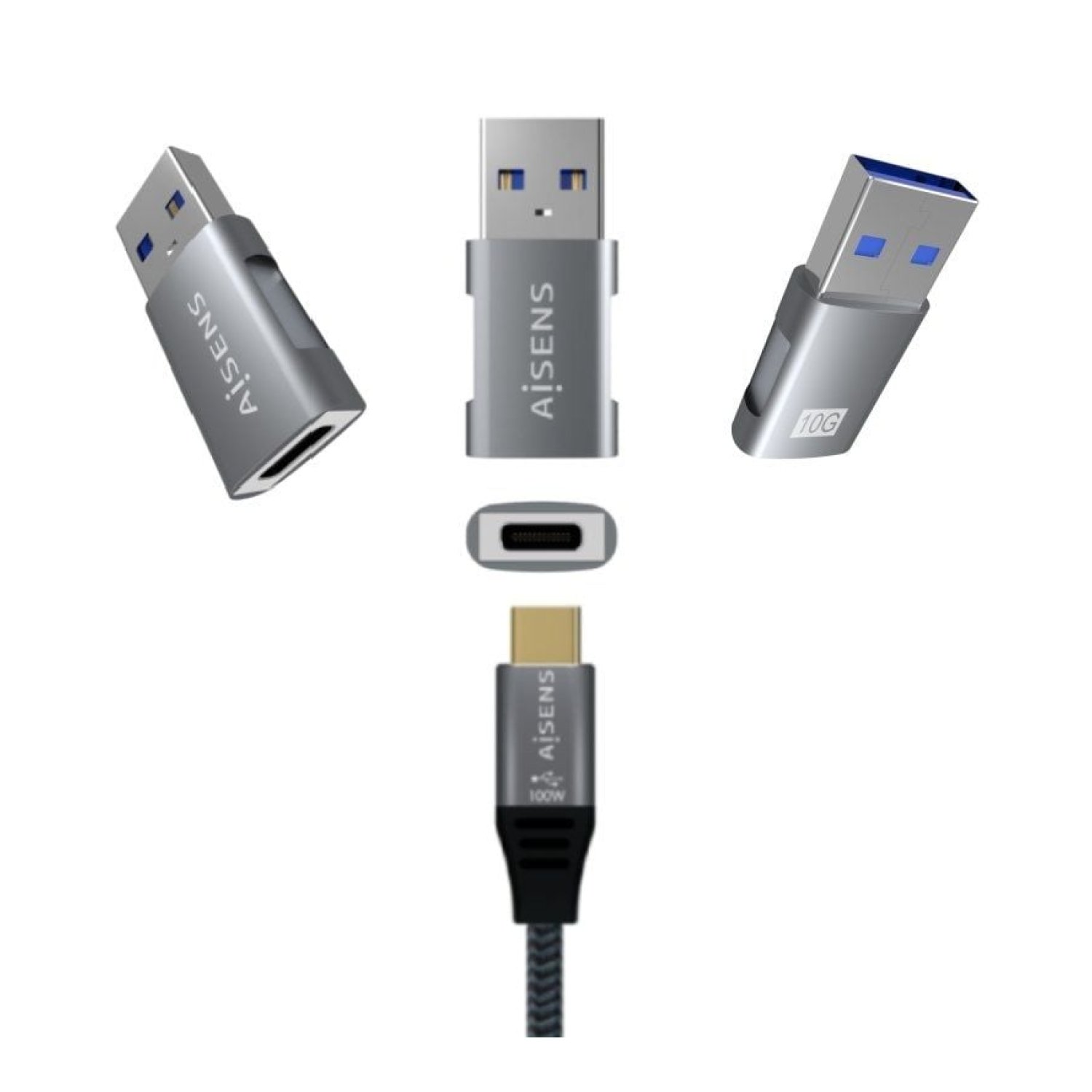 Aisens · Adaptador USB 3.2 Gen2 · USB Tipo-C Hembra a USB Macho