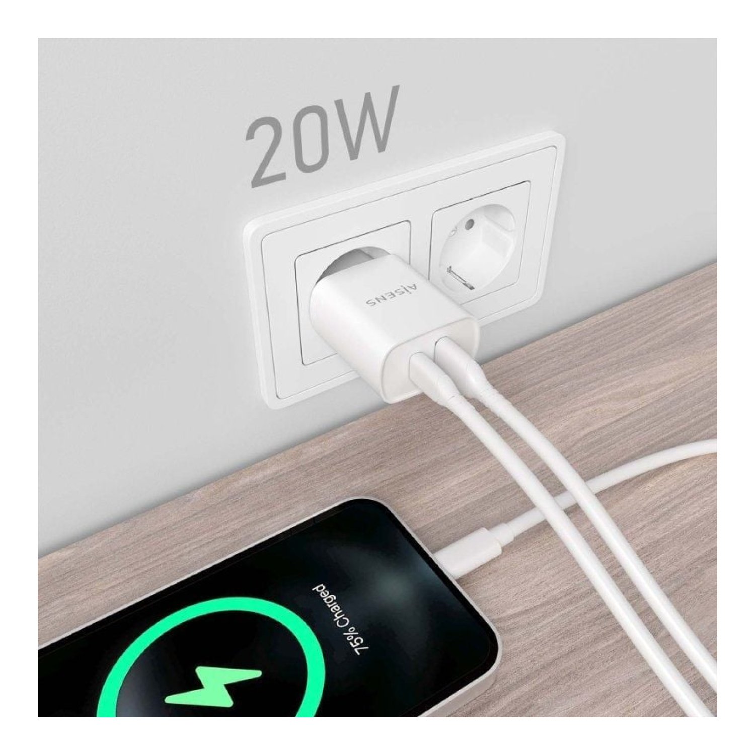 Aisens Cargador de Pared · 20W · 1x USB-C · 1x USB