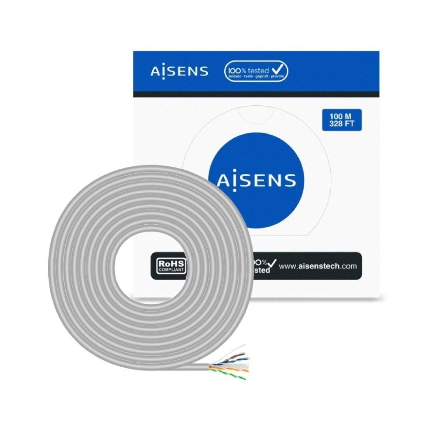 Aisens · Bobina Cable RJ45 UTP · Cat.6 · 100m · AWG23 CCA · Gris