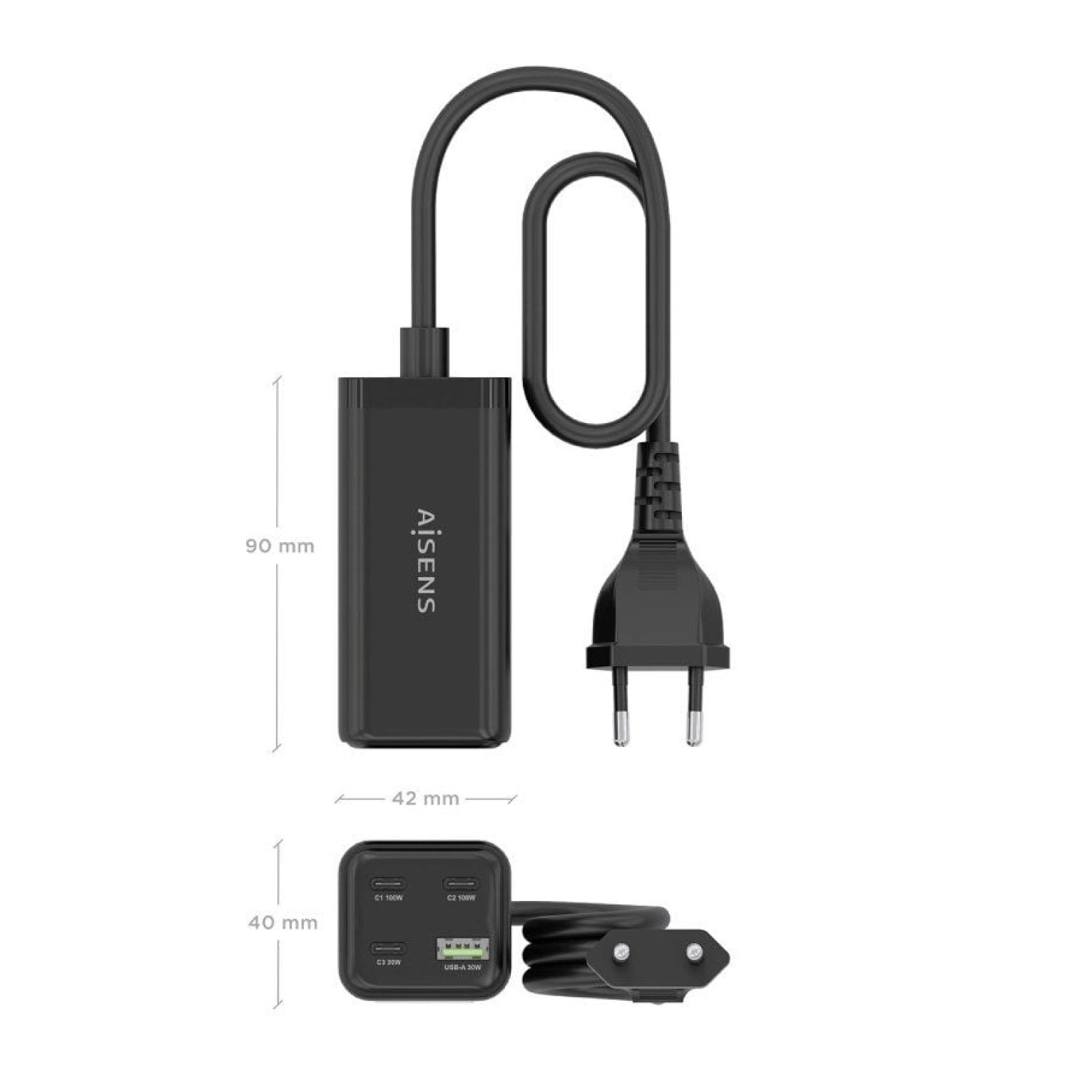 Aisens Cargador GaN Sobremesa · 100W · 3xUSB-C · 1xUSB · Carga Rápida
