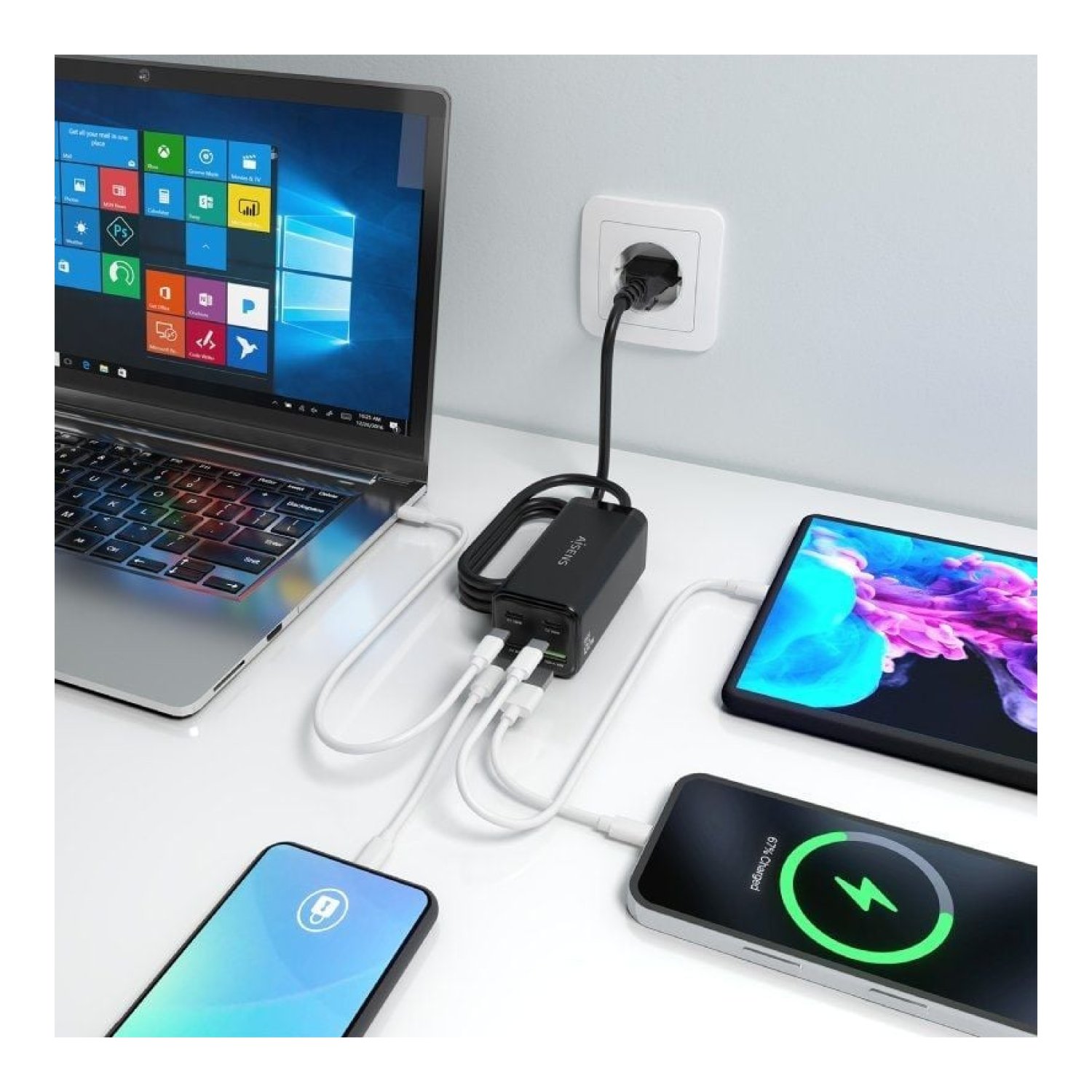 Aisens Cargador GaN Sobremesa · 100W · 3xUSB-C · 1xUSB · Carga Rápida