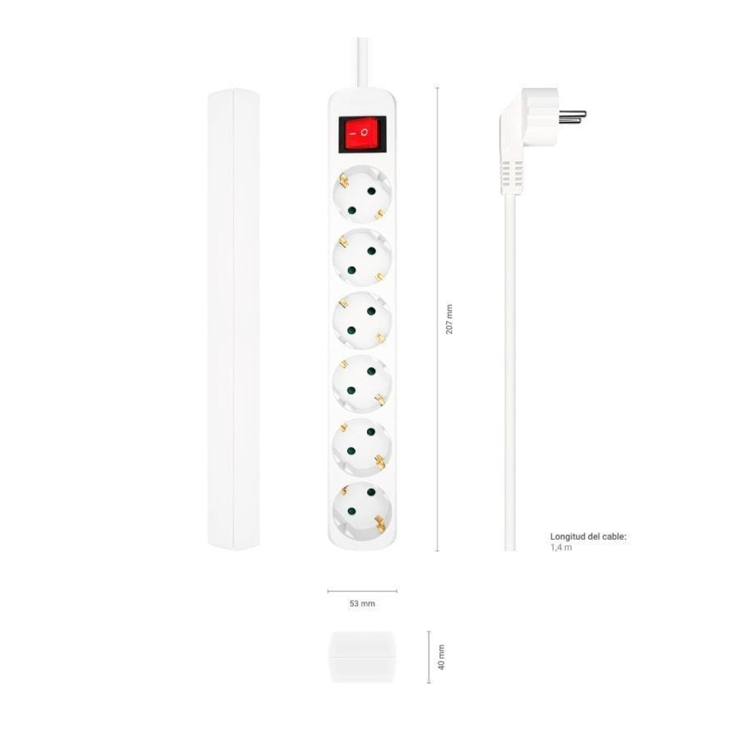 Aisens · Regleta 6 Tomas · Cable 1,4m · Blanco