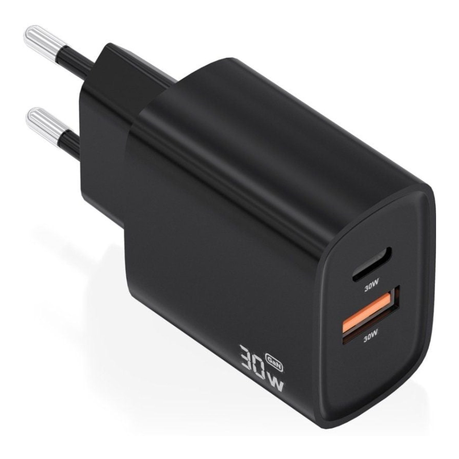 Aisens Cargador GaN · 30W · 1 USB-C + 1 USB · Negro