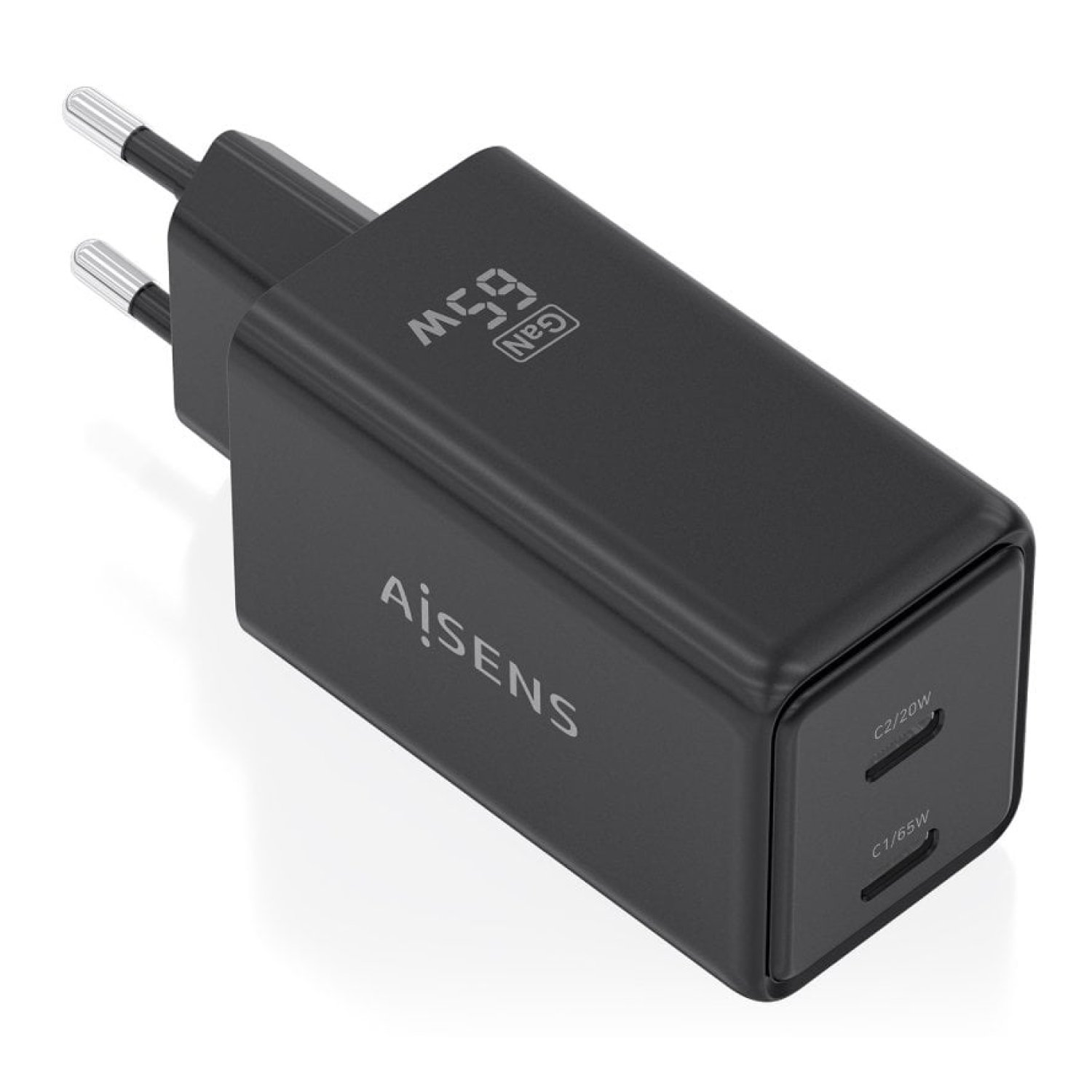 Aisens Cargador GaN · 2x USB-C · 65W · Negro