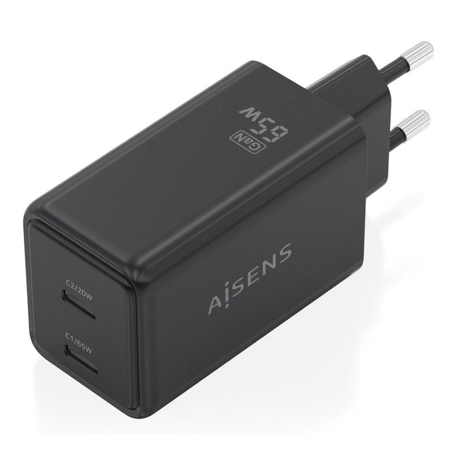 Aisens Cargador GaN · 2x USB-C · 65W · Negro