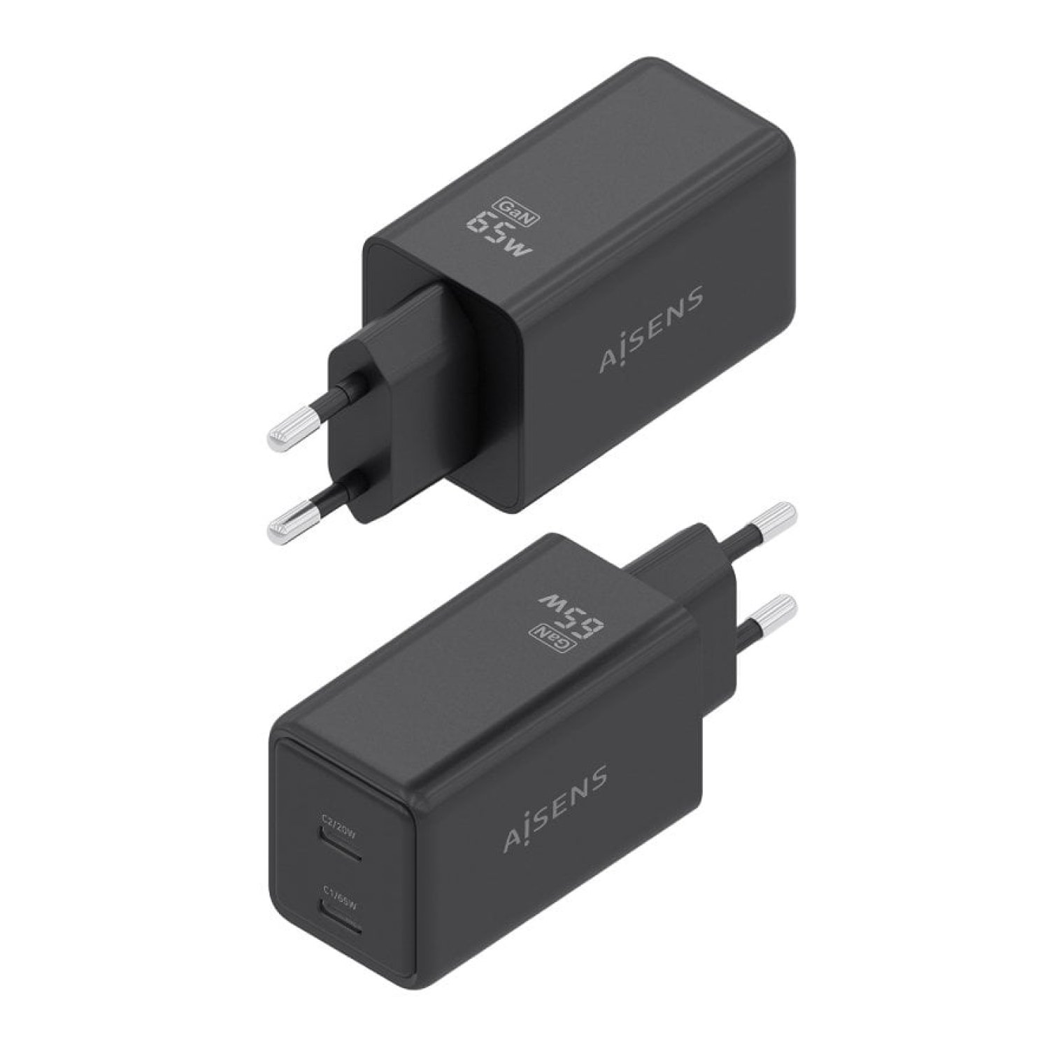 Aisens Cargador GaN · 2x USB-C · 65W · Negro