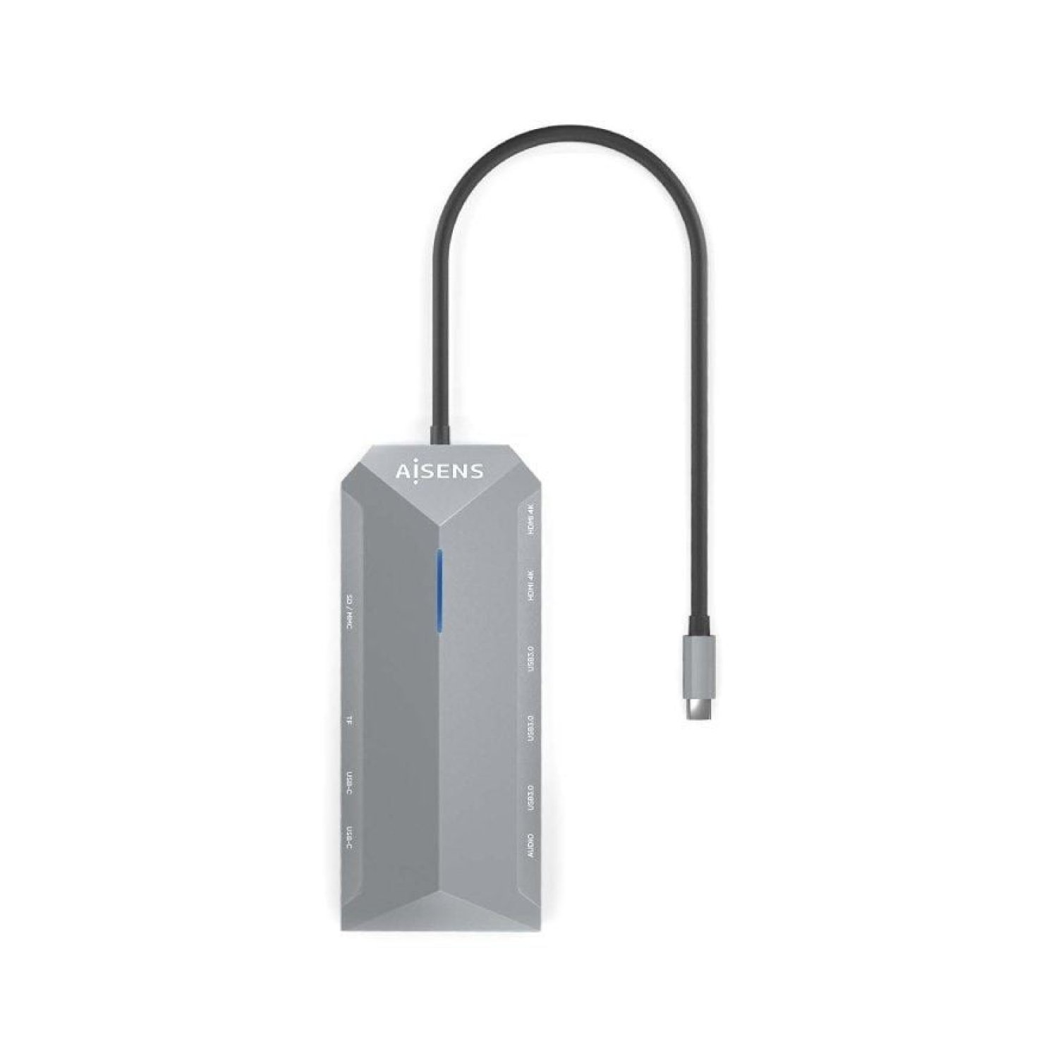 Aisens Docking USB-C · 2x HDMI 4K · 3x USB · 2x USB-C · RJ45 · Lector Tarjetas · Gris