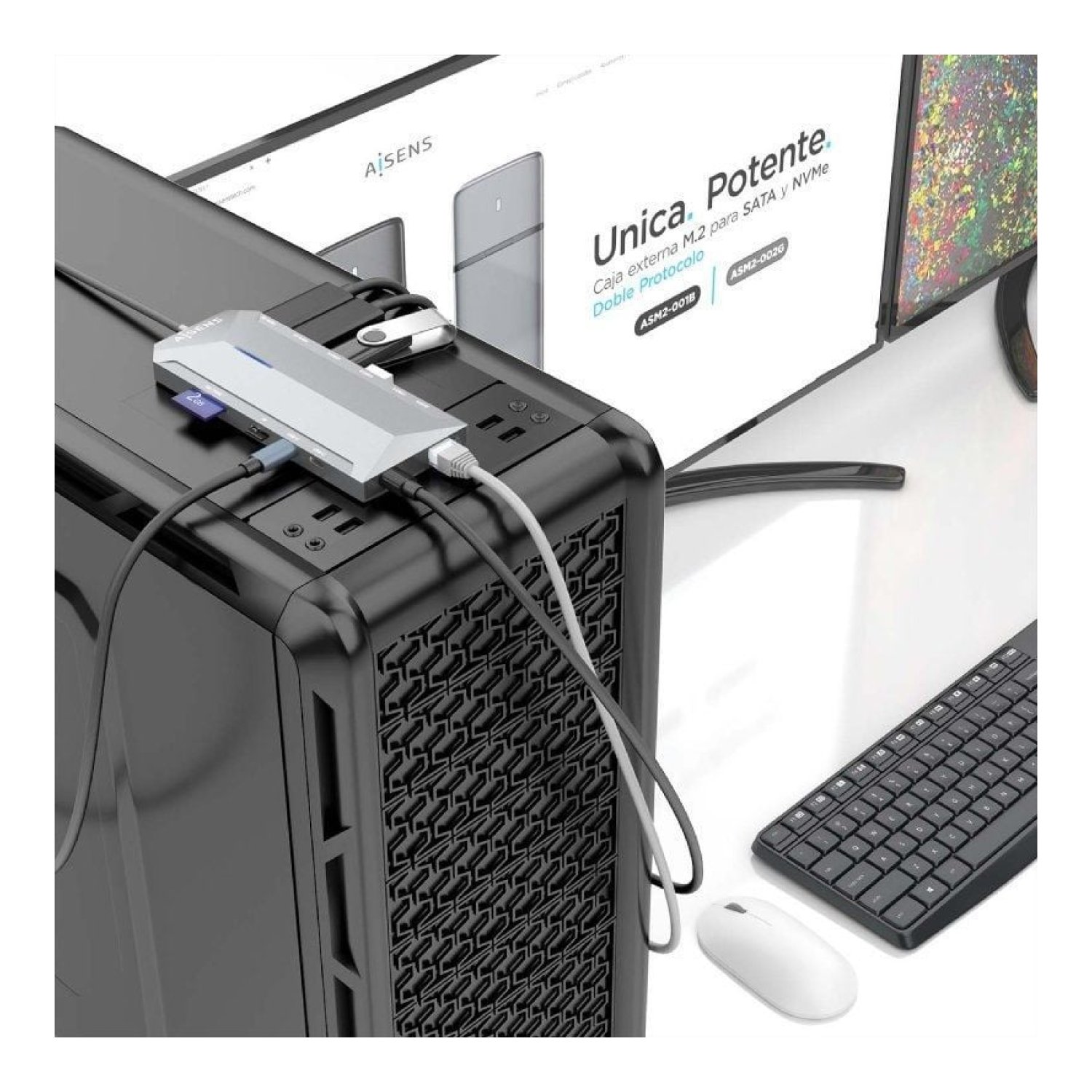 Aisens Docking USB-C · 2x HDMI 4K · 3x USB · 2x USB-C · RJ45 · Lector Tarjetas · Gris