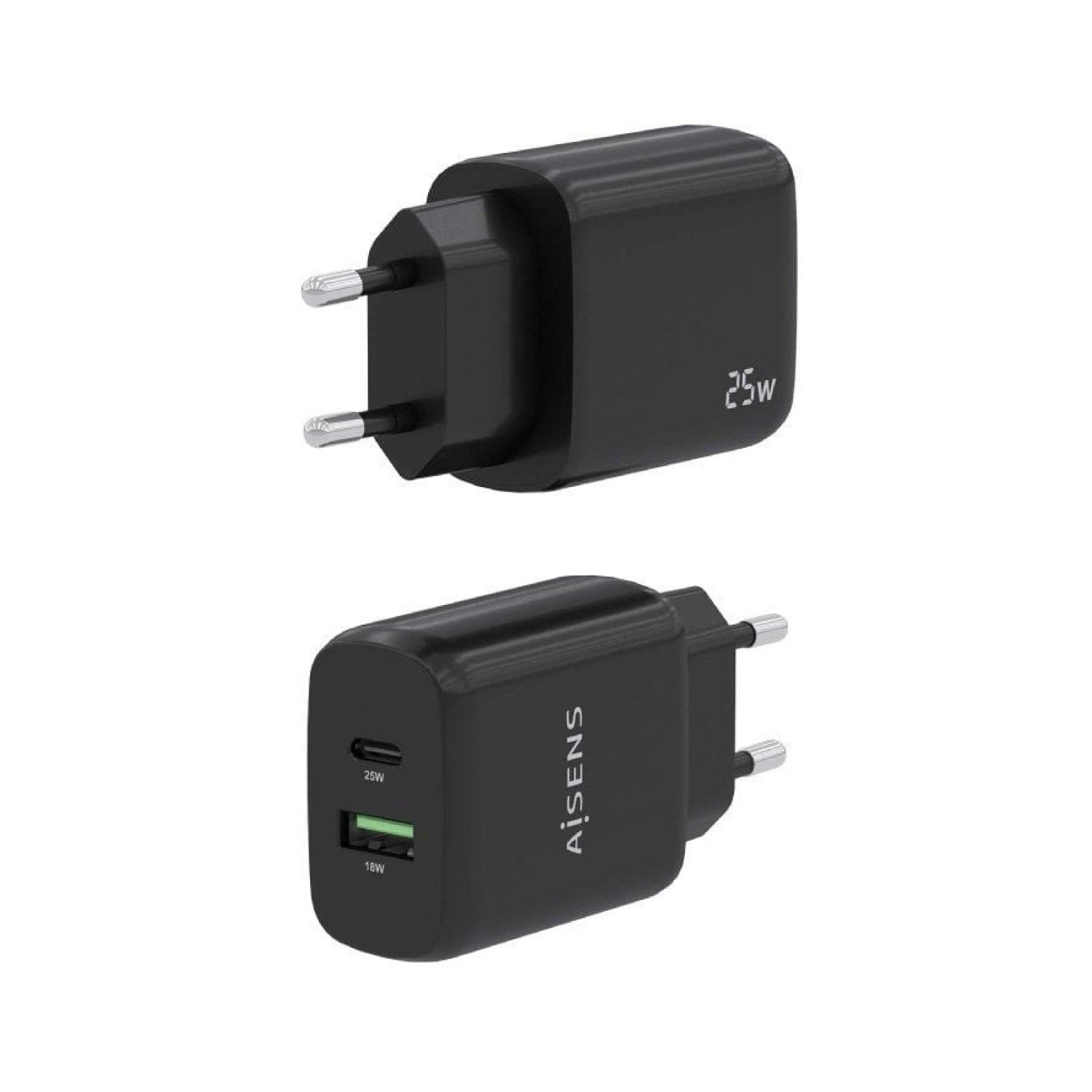 Aisens Cargador de Pared · 1 USB-C + 1 USB · 25W