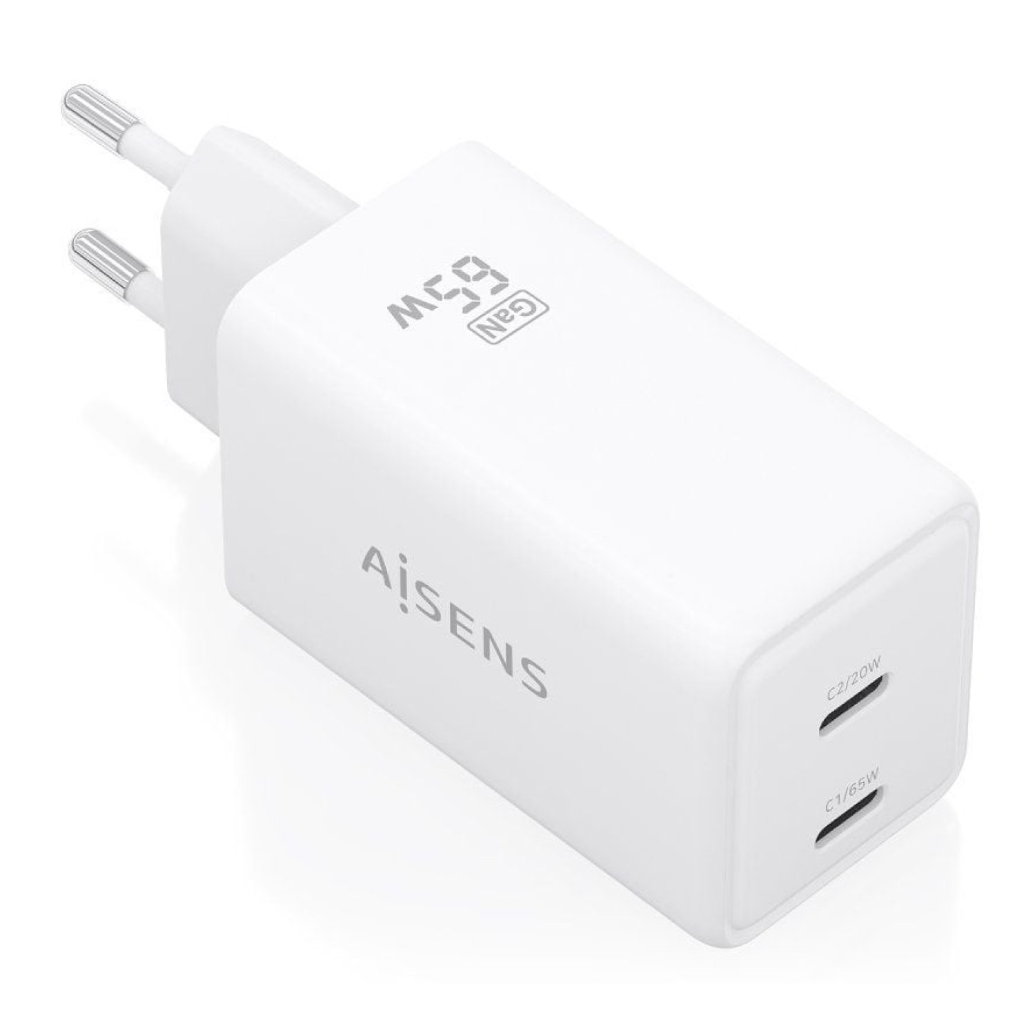 Aisens Cargador GaN · 65W · 2x USB-C · Blanco