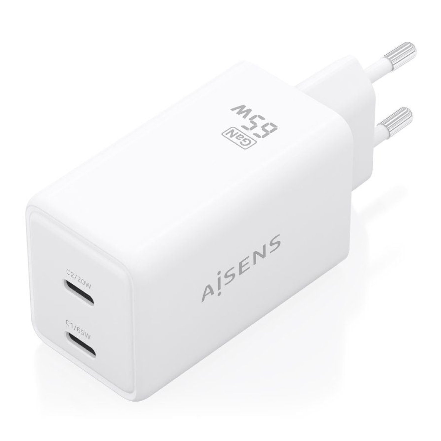 Aisens Cargador GaN · 65W · 2x USB-C · Blanco