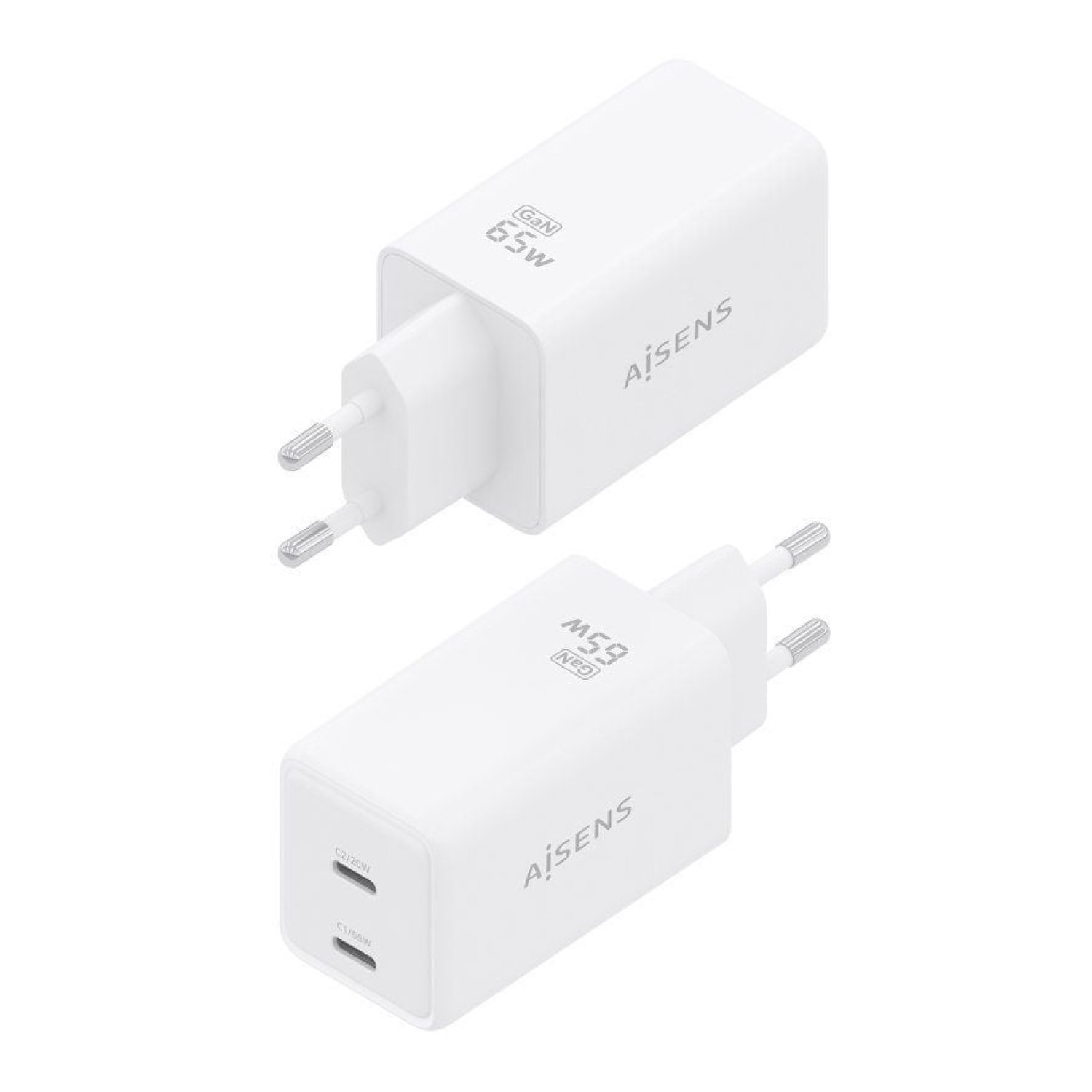 Aisens Cargador GaN · 65W · 2x USB-C · Blanco