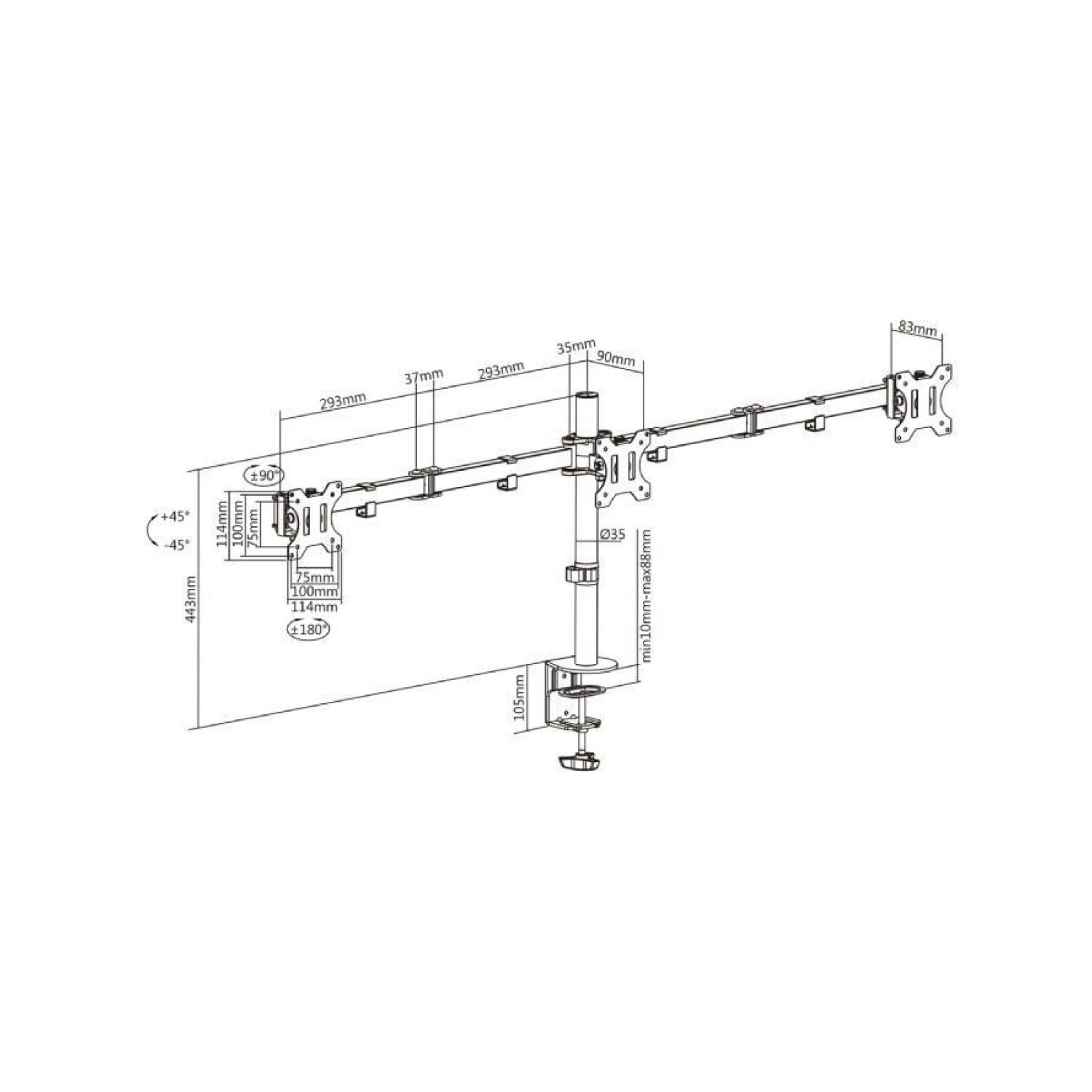 Aisens DT27TSR · Soporte 3 Monitores · Giratorio e Inclinable · Hasta 7kg