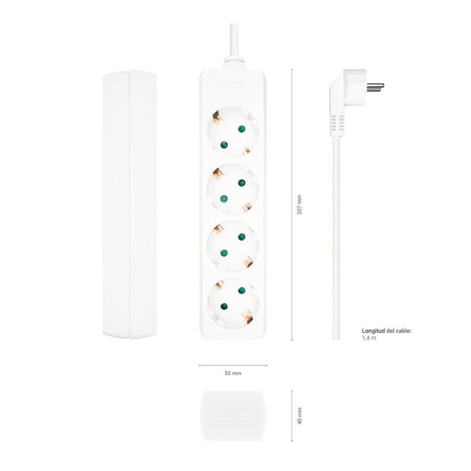 Aisens Regleta · 4 Tomas de Corriente · Cable 1,4m · Blanco
