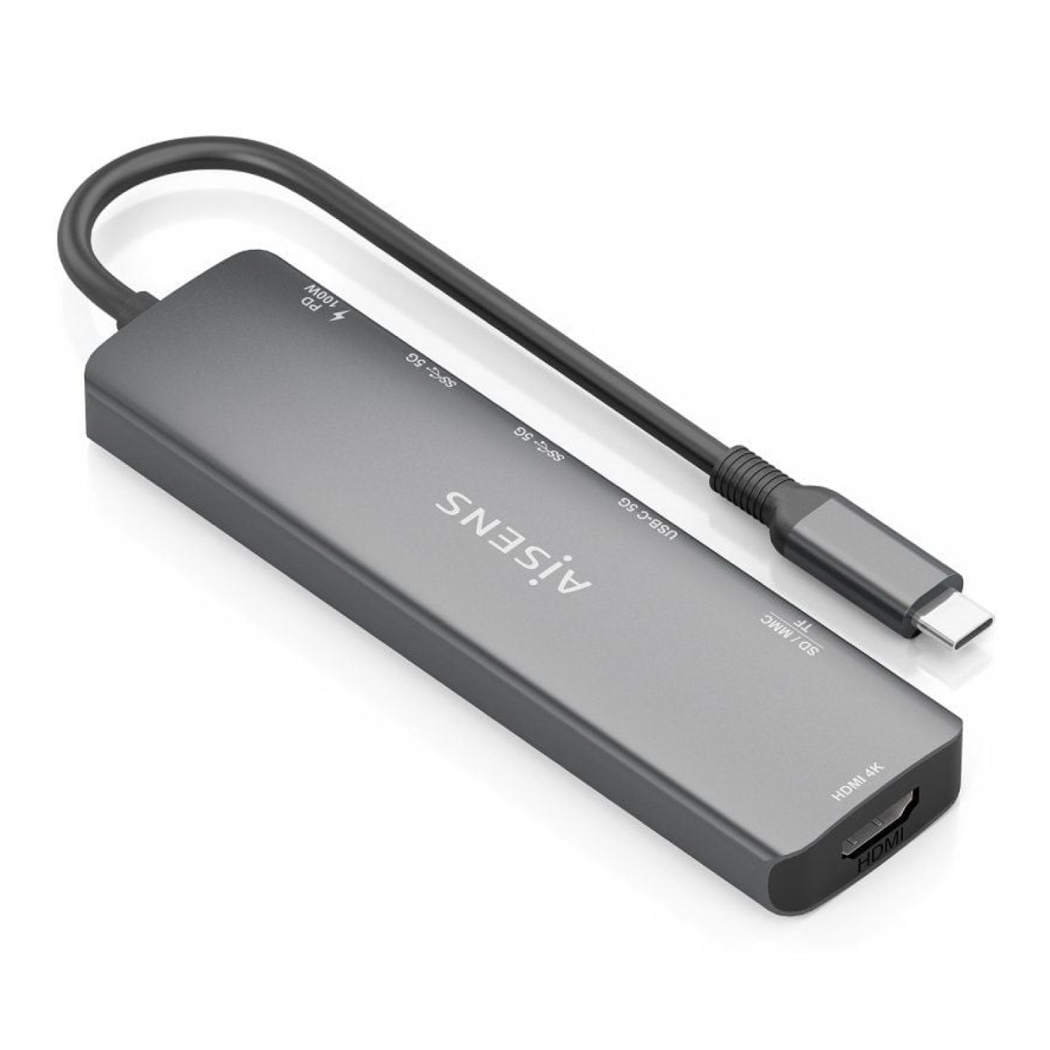 Aisens Docking USB Tipo-C · HDMI 4K · 2 USB · Lector Tarjetas · Gris