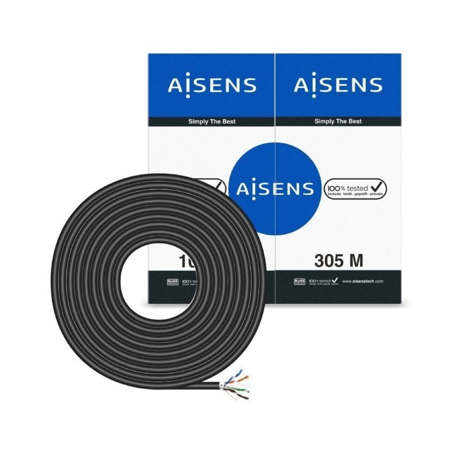Aisens Bobina Cable RJ45 · Cat.6 FTP · 305m · AWG24 · Exterior · Impermeable