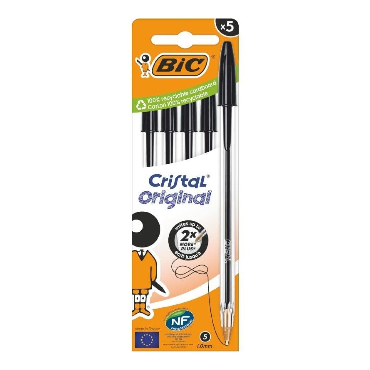 BIC Cristal Original · Bolígrafos de Tinta de Aceite · Pack 5 unidades · Negros