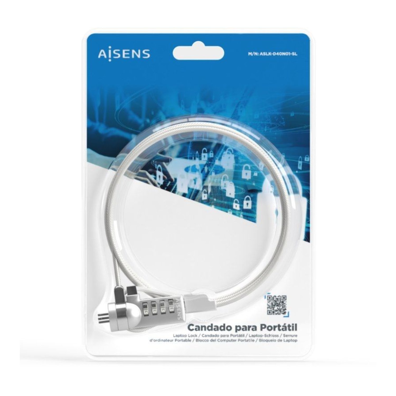 Aisens Cable de Seguridad Portátil · 1,5m · Cierre de Combinación