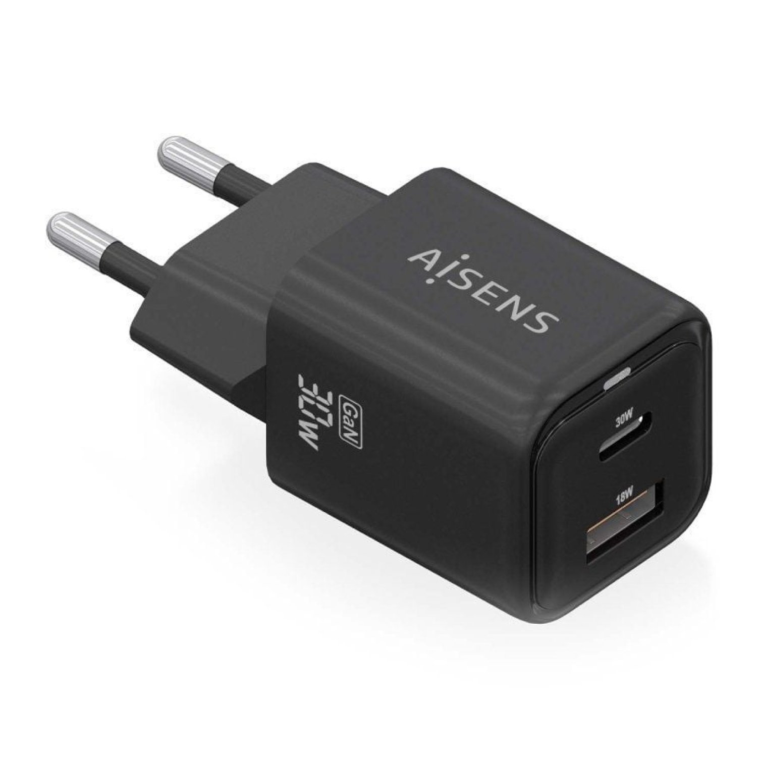 Aisens Cargador de Pared GaN · 30W · 1xUSB Tipo-C · 1xUSB