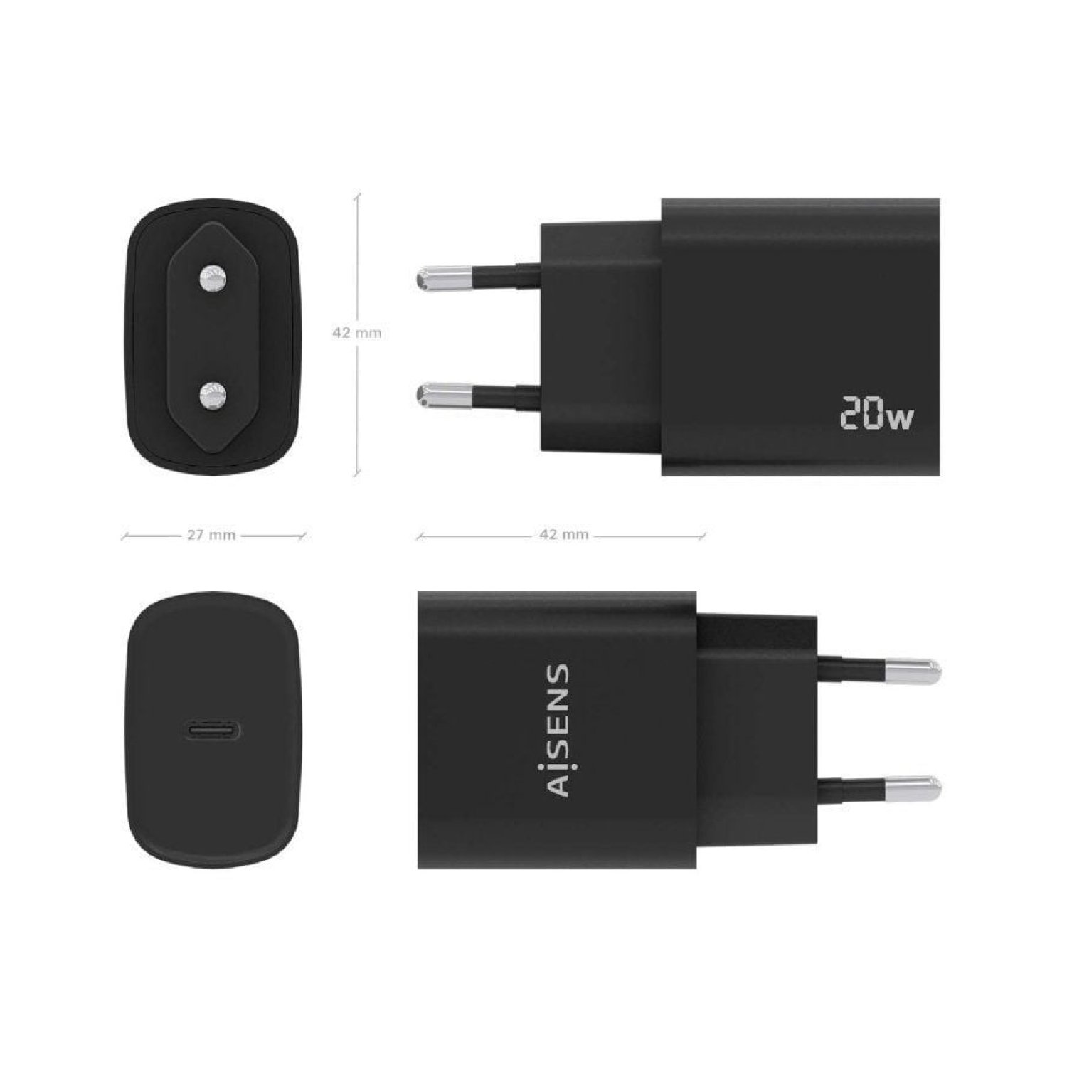 Aisens Cargador de Pared · 1xUSB Tipo-C · 20W