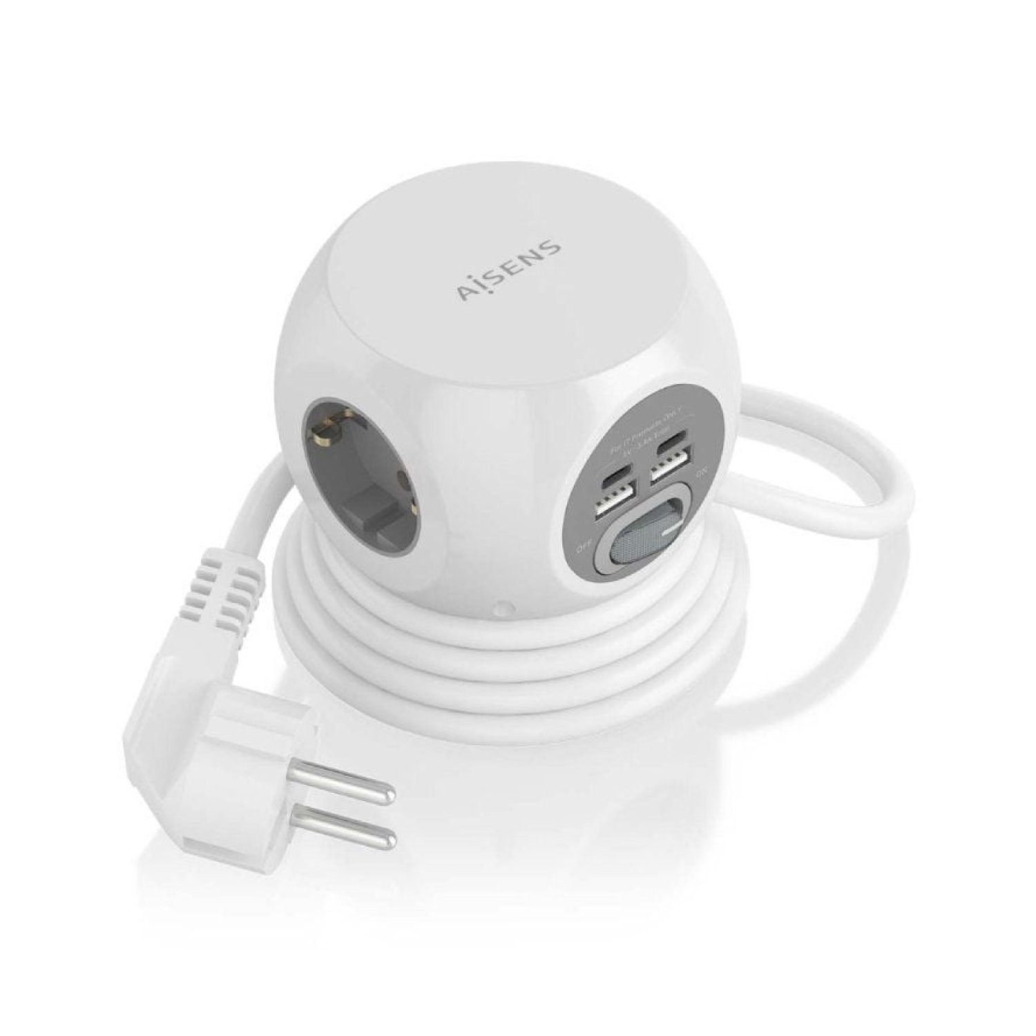 Aisens Regleta · 3 Tomas + 2 USB-C + 2 USB · Cable 1,4m · Blanco