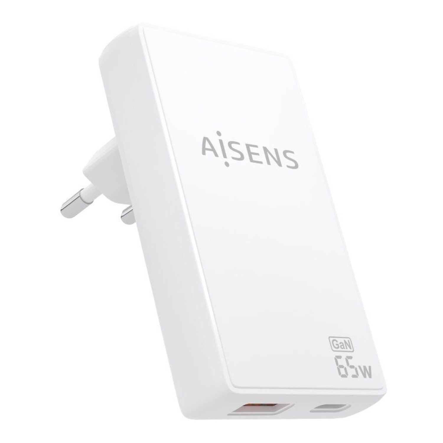 Aisens Cargador GaN 65W · USB-C + USB · Blanco